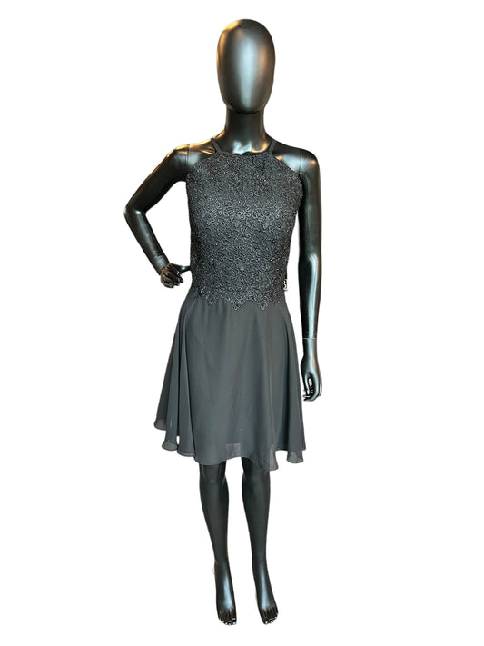 Black Halter Short Chiffon Mid-Length Dress