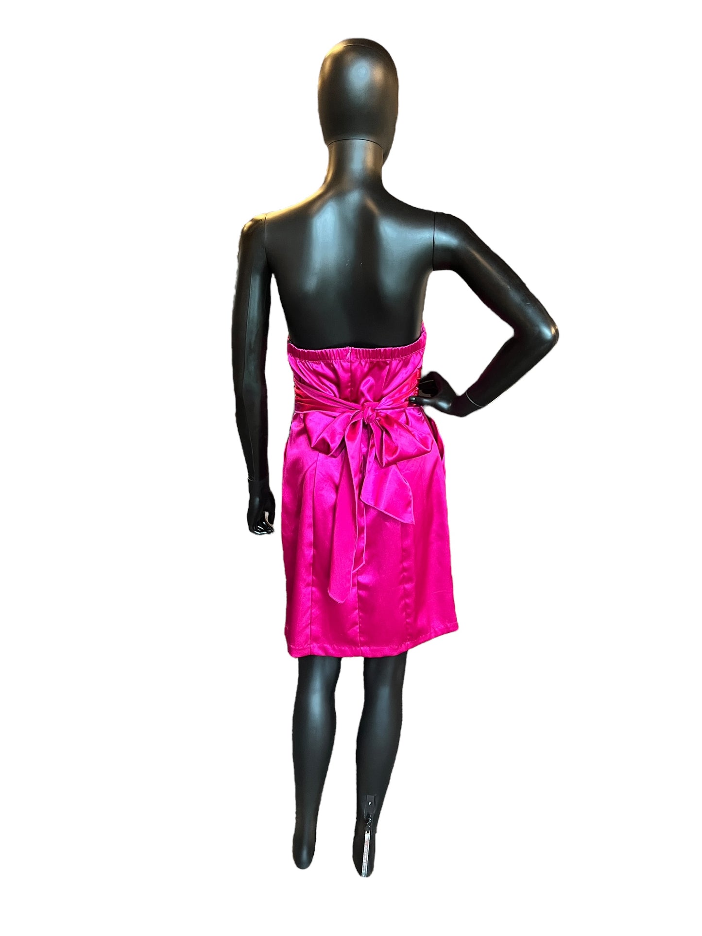 Hot Pink Satin Sweetheart Mid-Length Dress