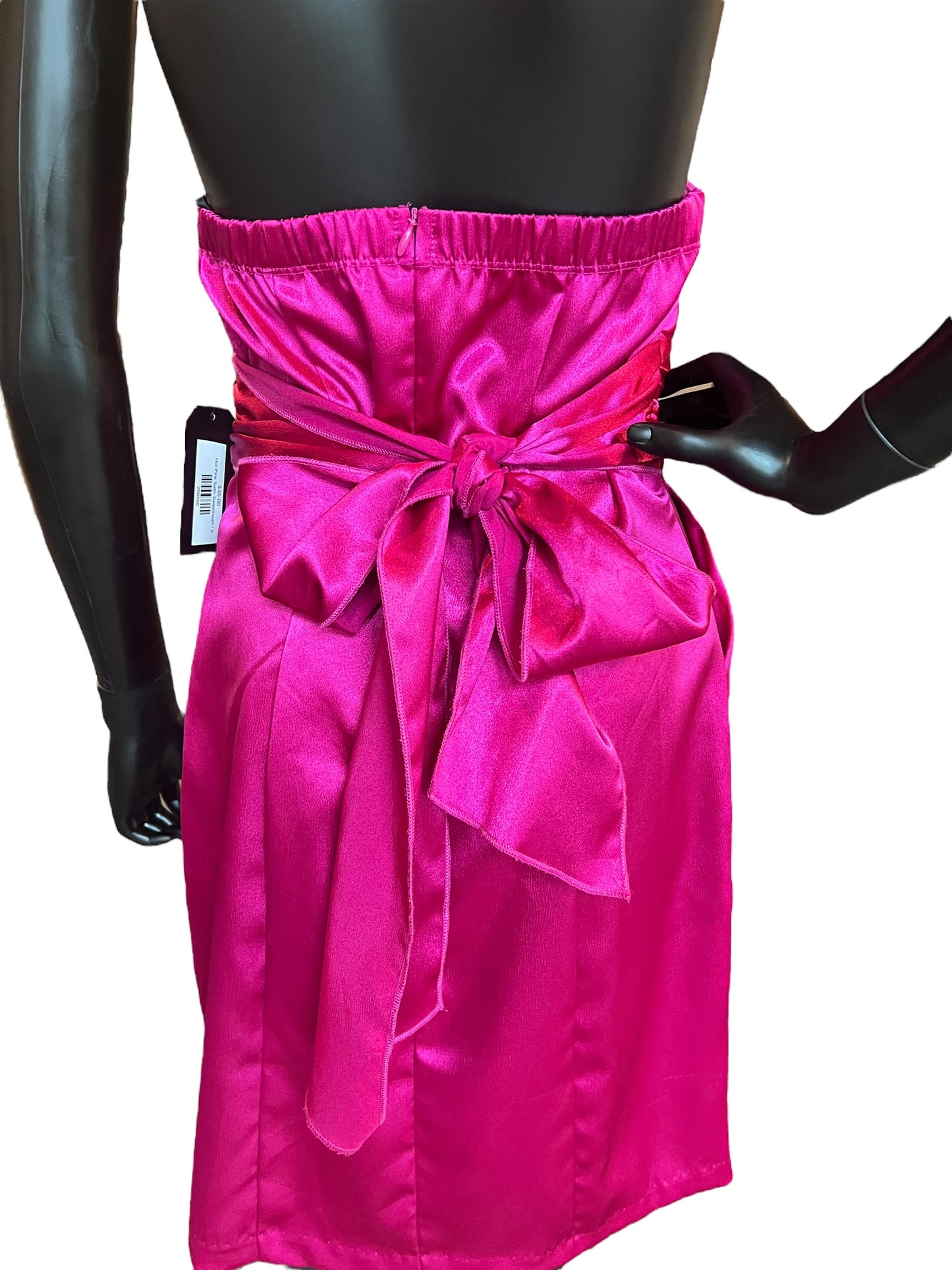 Hot Pink Satin Sweetheart Mid-Length Dress
