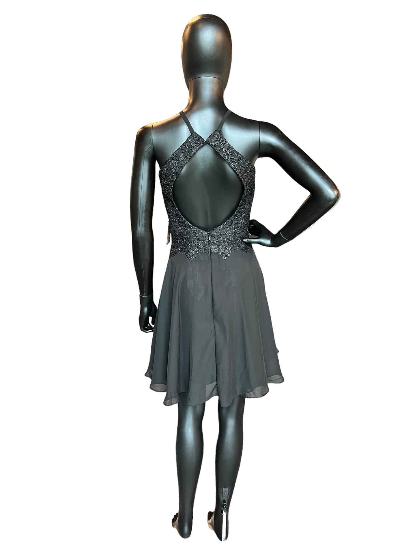 Black Halter Short Chiffon Mid-Length Dress