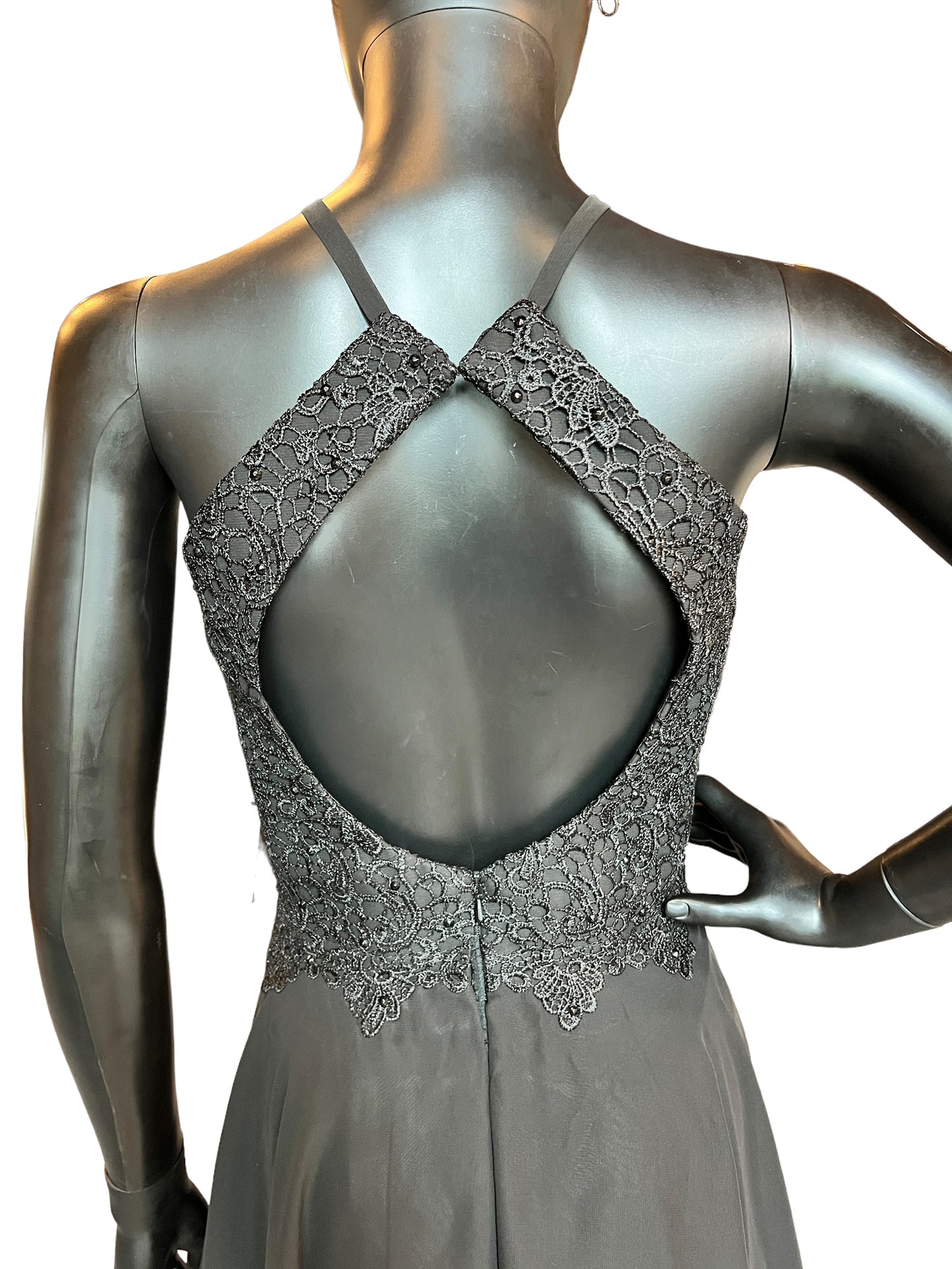 Black Halter Short Chiffon Mid-Length Dress