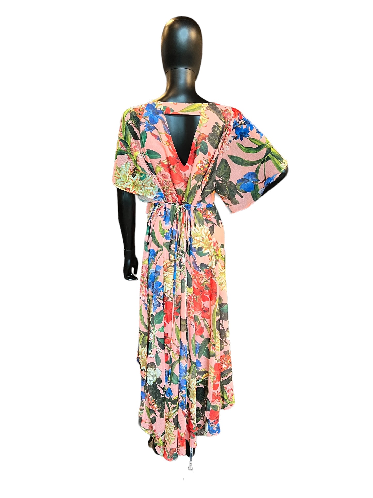 Coral & Floral Print Chiffon Flutter Mid-Length Dress - Gibson & Latimer