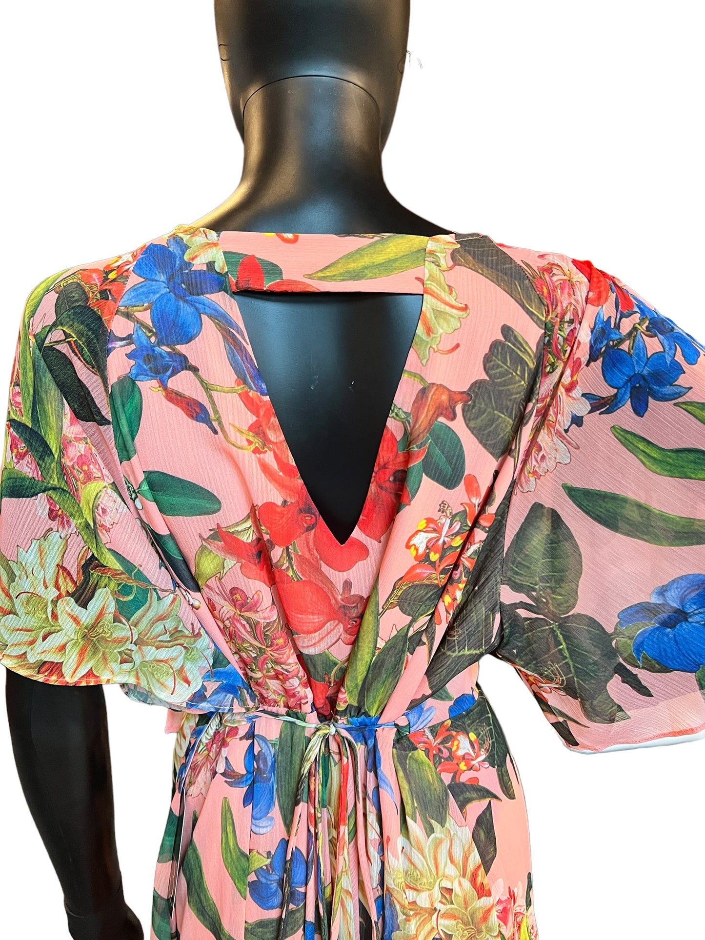 Coral & Floral Print Chiffon Flutter Mid-Length Dress - Gibson & Latimer