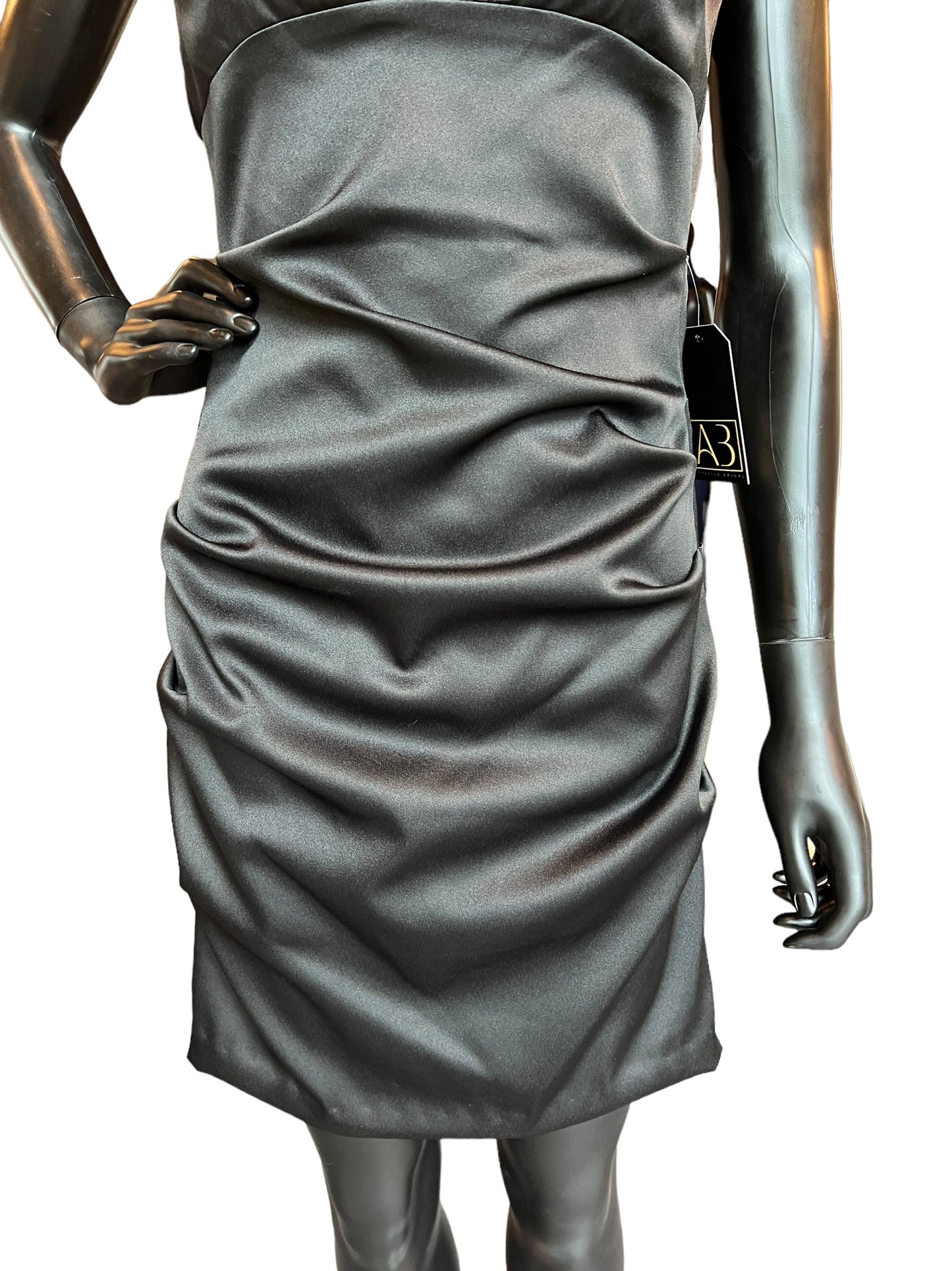 Black Satin Bejeweled Mid-Length Dress