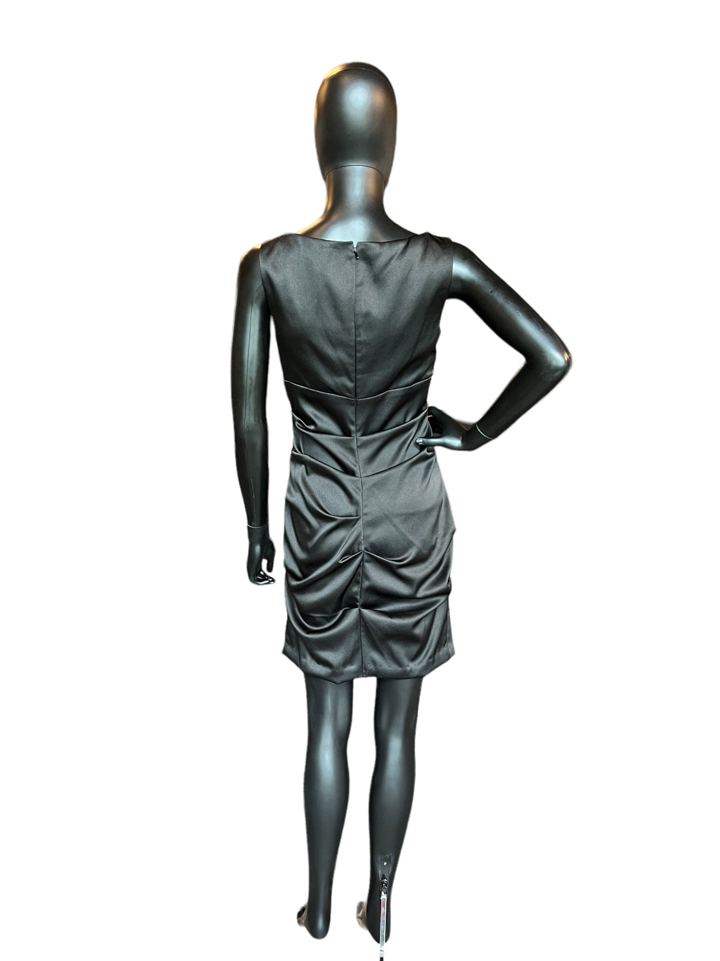 Black Satin Bejeweled Mid-Length Dress