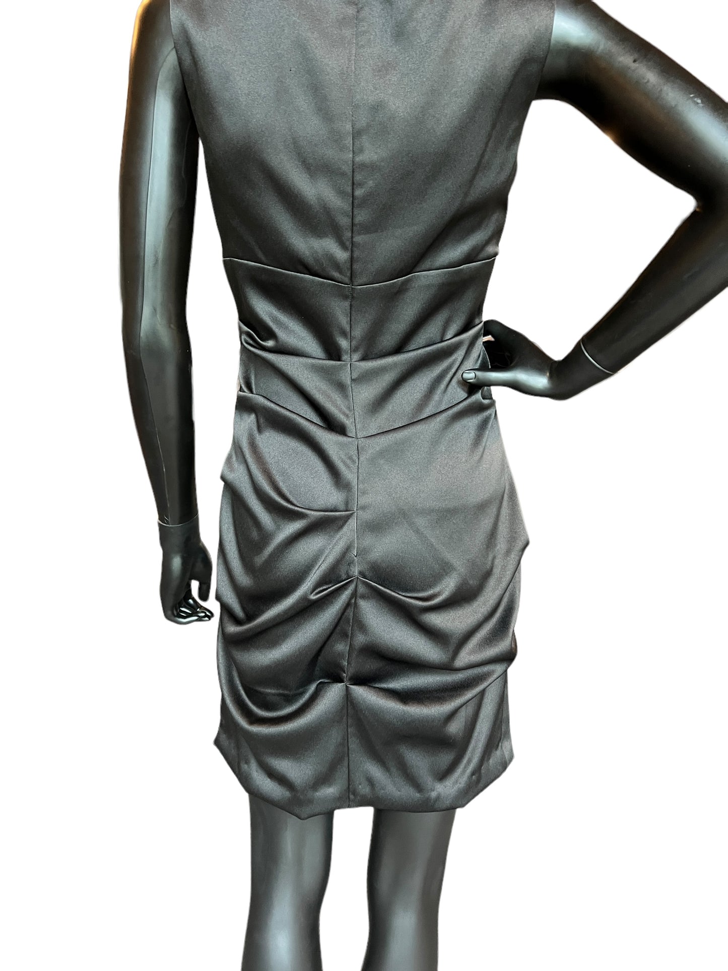 Black Satin Bejeweled Mid-Length Dress