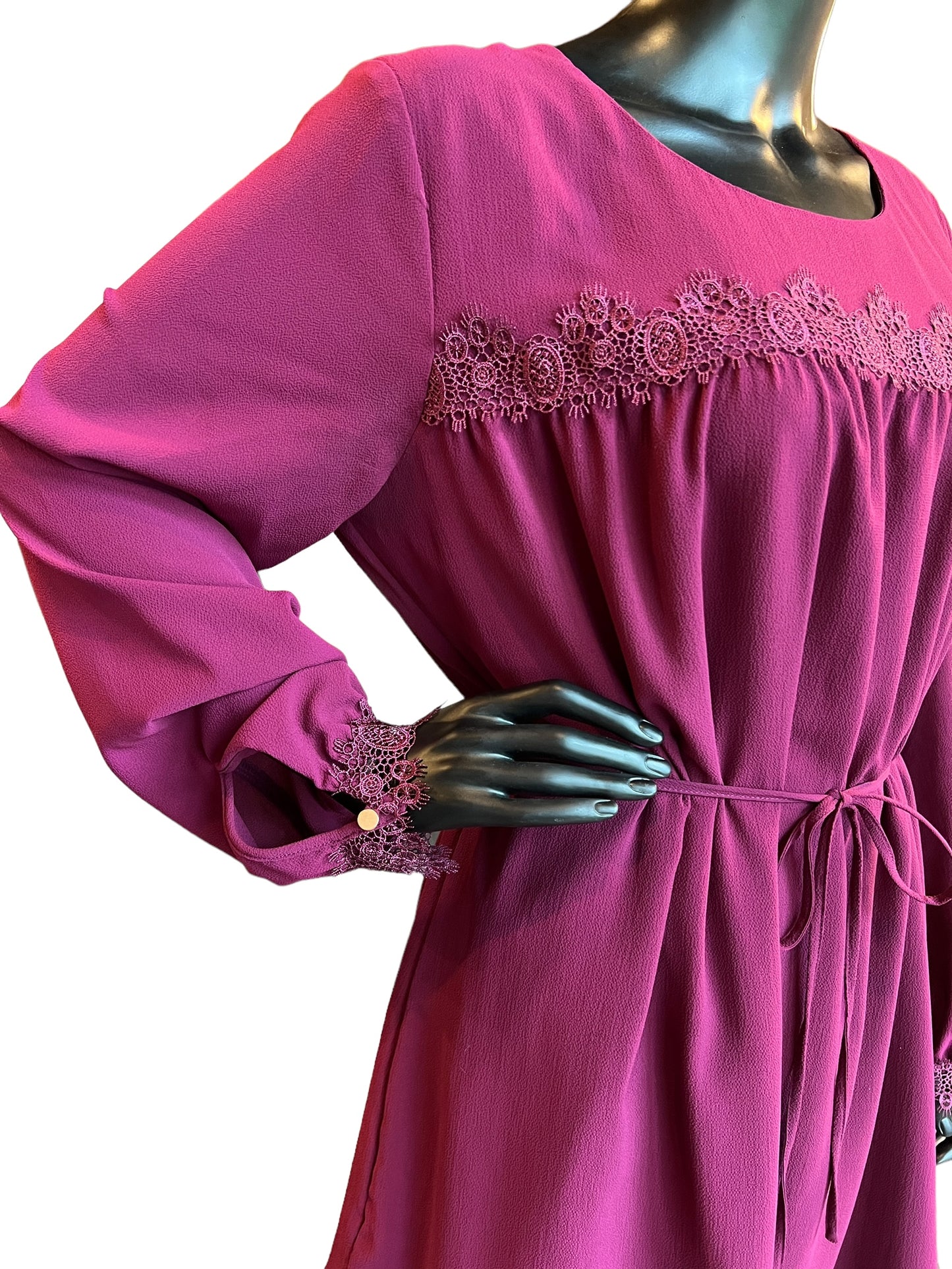 Burgundy Long Sleeve Mid-Length Dress