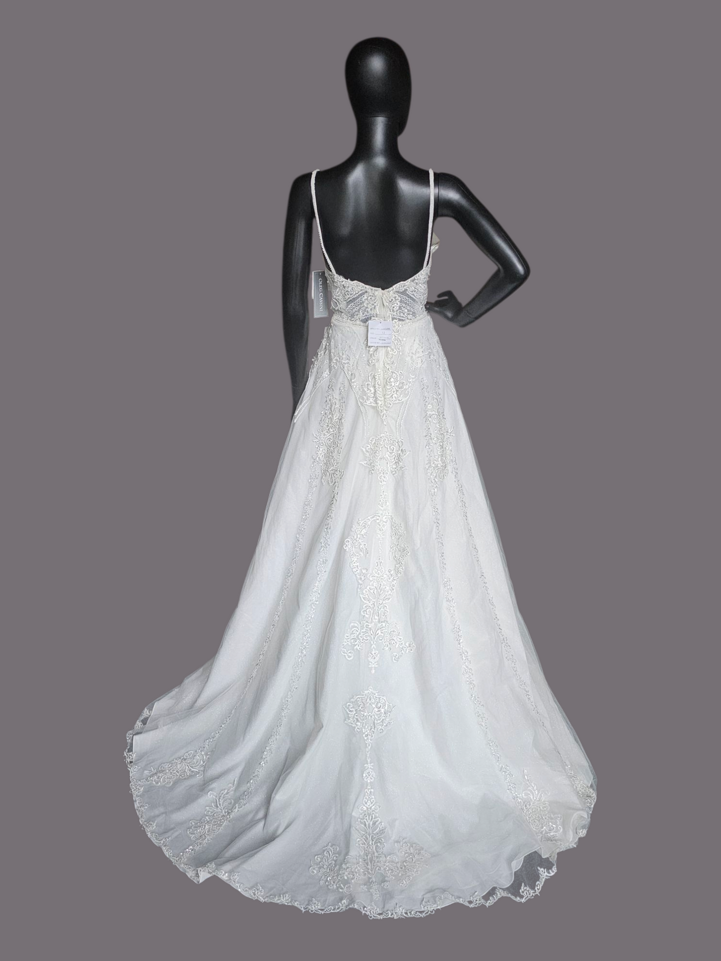 Sparkle A-Line Plunge Spaghetti Strap Wedding Gown - Oleg Cassini