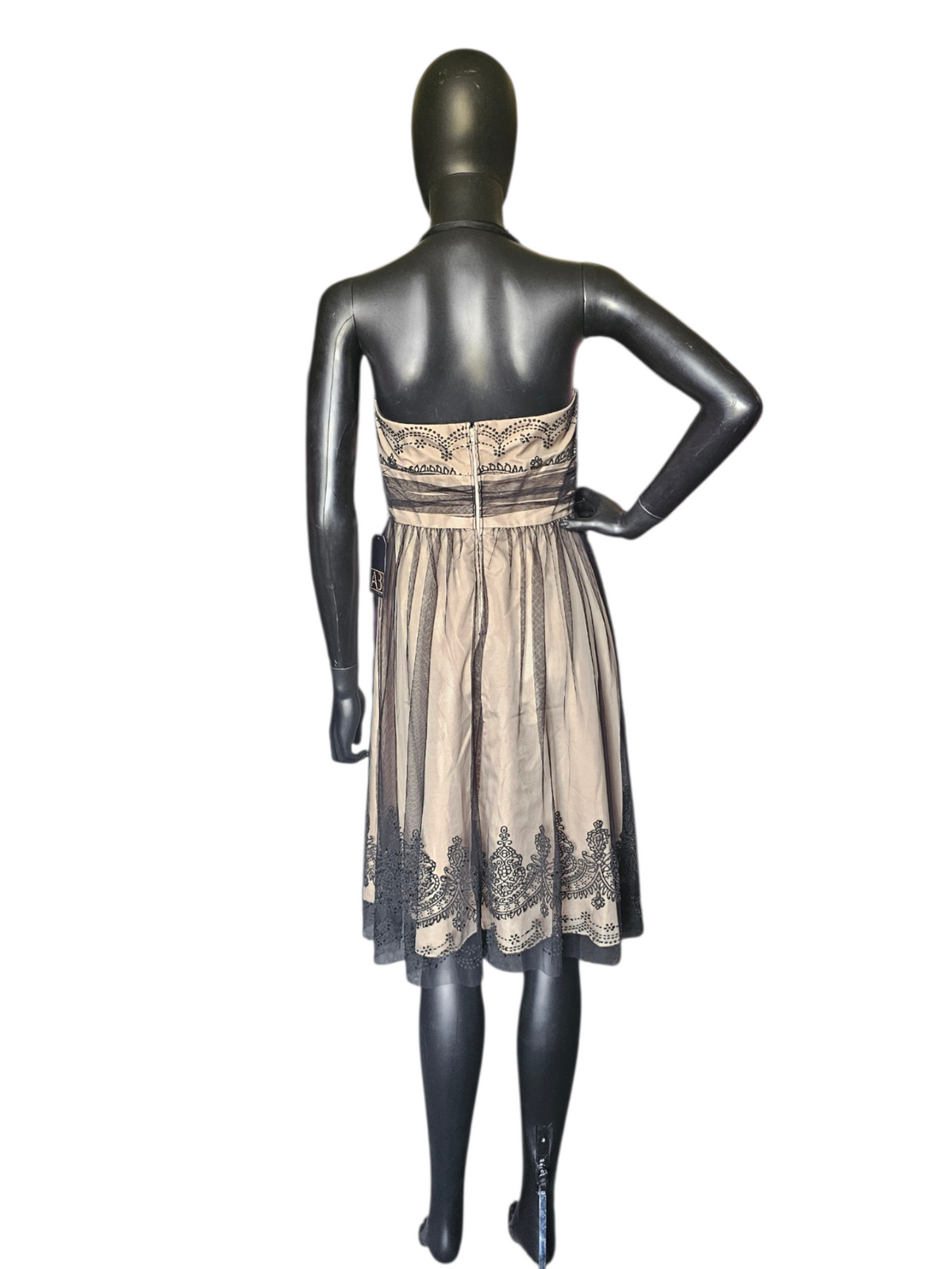 Black/Nude Lace Embroidered Knee Length Homecoming Dress- Davids