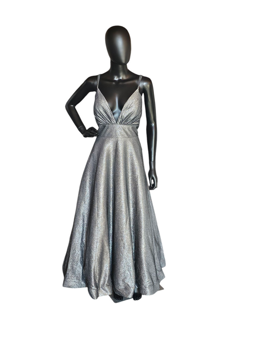 Silver Sparkle V-Neck A-Line Formal Gown - Ediths
