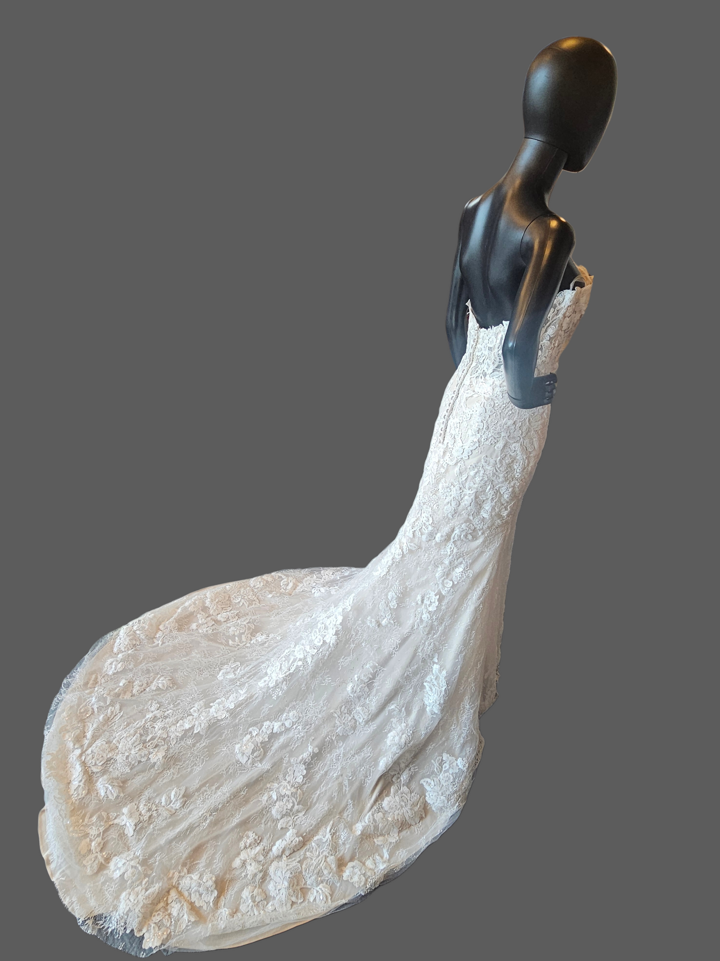 Ivory/Honey Beaded Fitted Lace Sweetheart Strapless Wedding Dress - Mori Lee