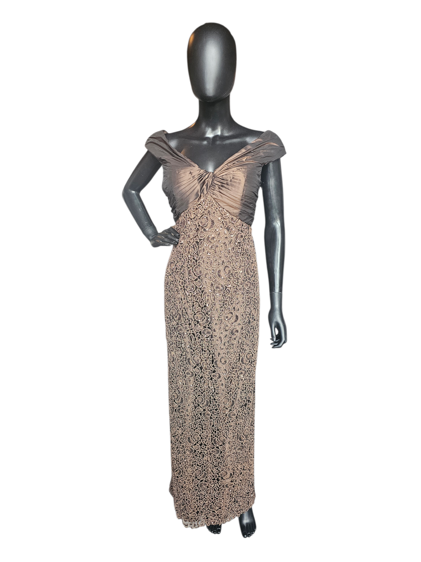 Chocolate/Bronze Lace Sequin Sheath Formal Dress - Montage
