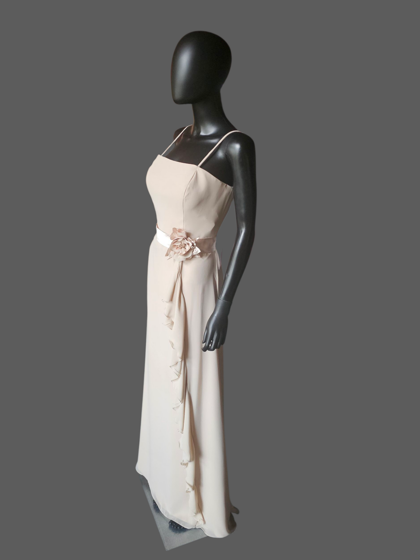 Cream Simple Chiffon Flower Belt Maxi Dress - Forever Yours