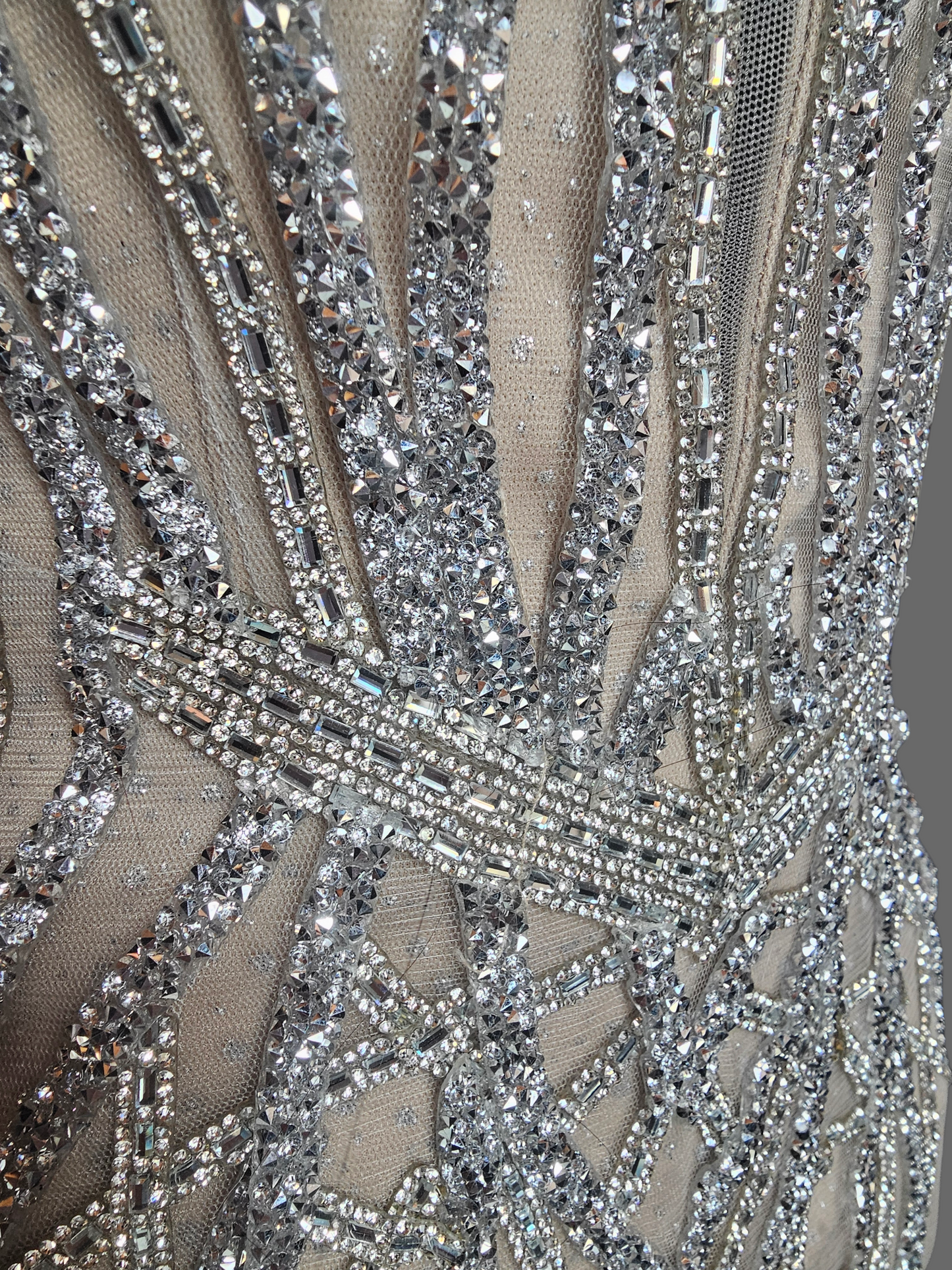 Nude Plunge Crystal Fitted Formal/Gala Dress - GB Social