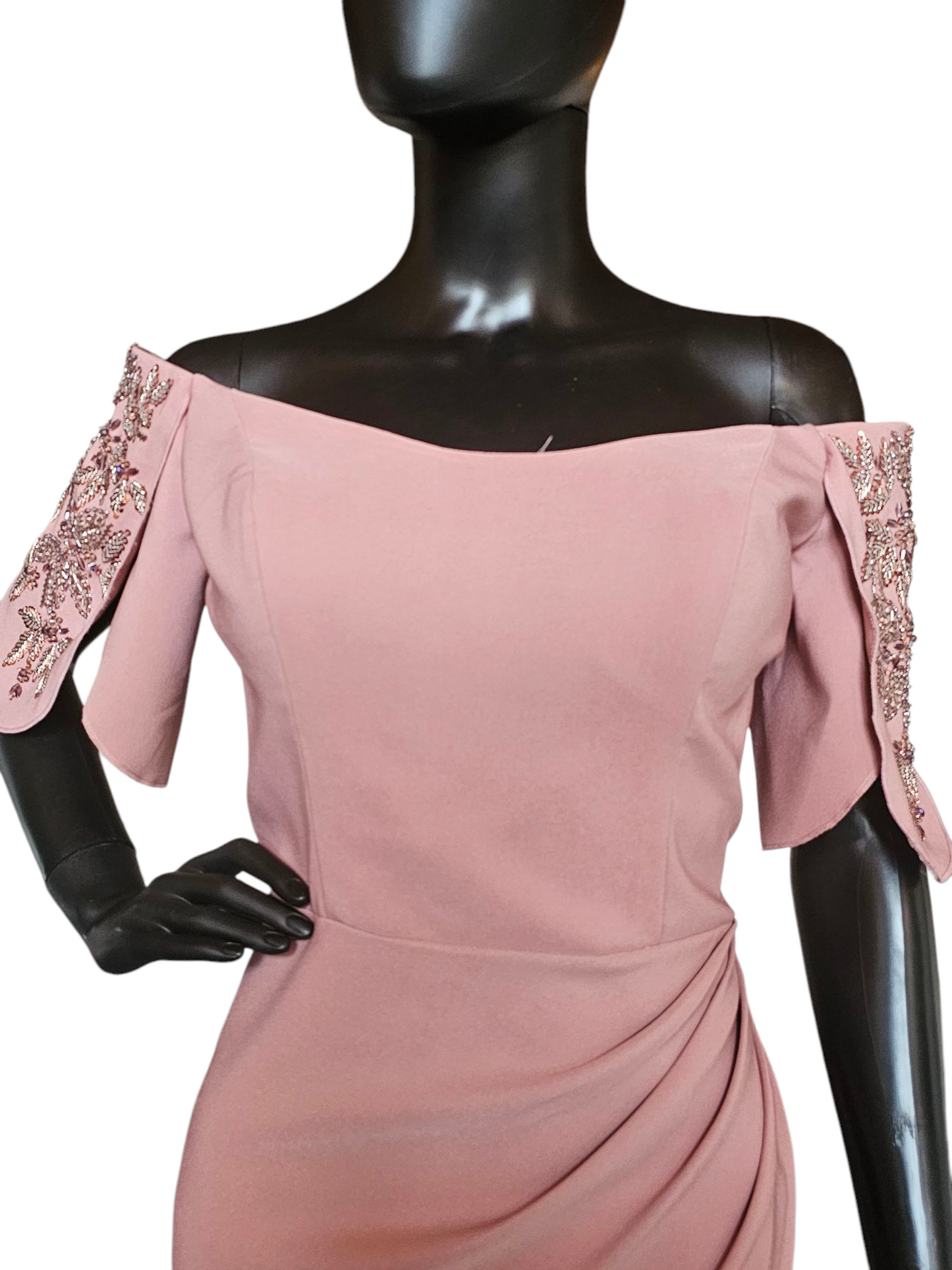 Dusty Rose Off Shoulder Fit/Flare Formal Gown - Madeline Gardner