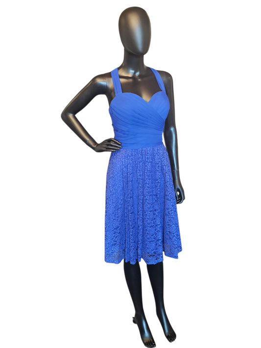 Royal Blue Chiffon/Lace Halter Party Dress - Da Vinci