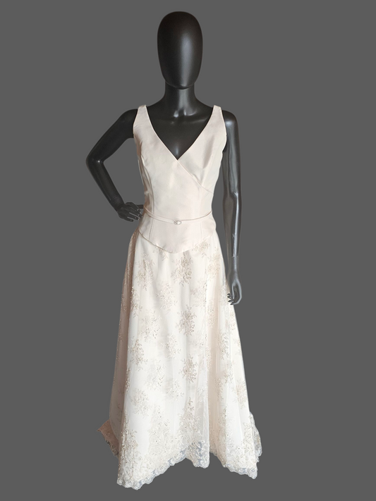 Antique Ivory 2-Piece V-Neck Lace Skirt Wedding Gown - Essence