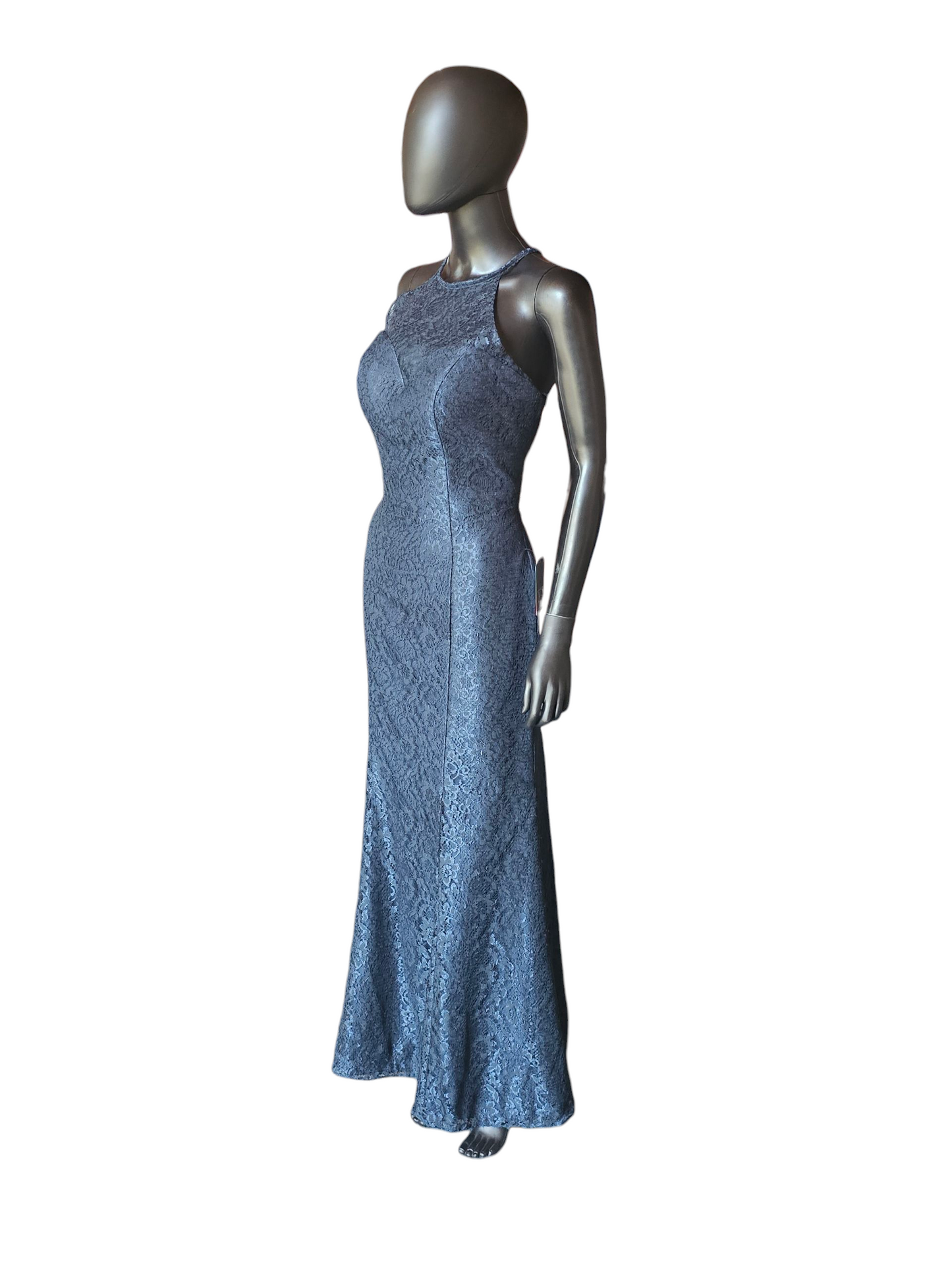 Navy Lace Fit/Flare Halter Maxi Formal/Bridesmaid/Mothers Dress - Da Vinci