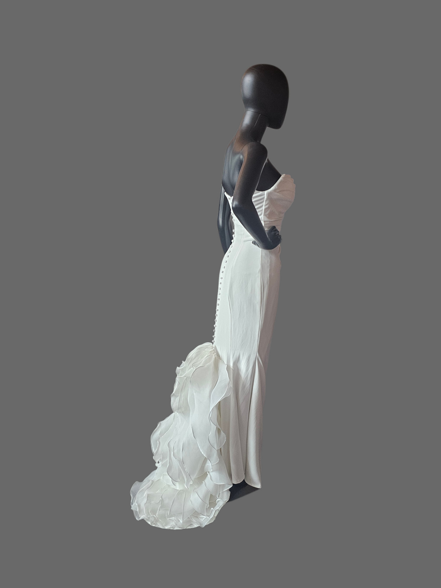 Ivory Crepe Fit and Flare Cat Eye Neckline Wedding Gown (Petite) - Selby Rae RENEWAL