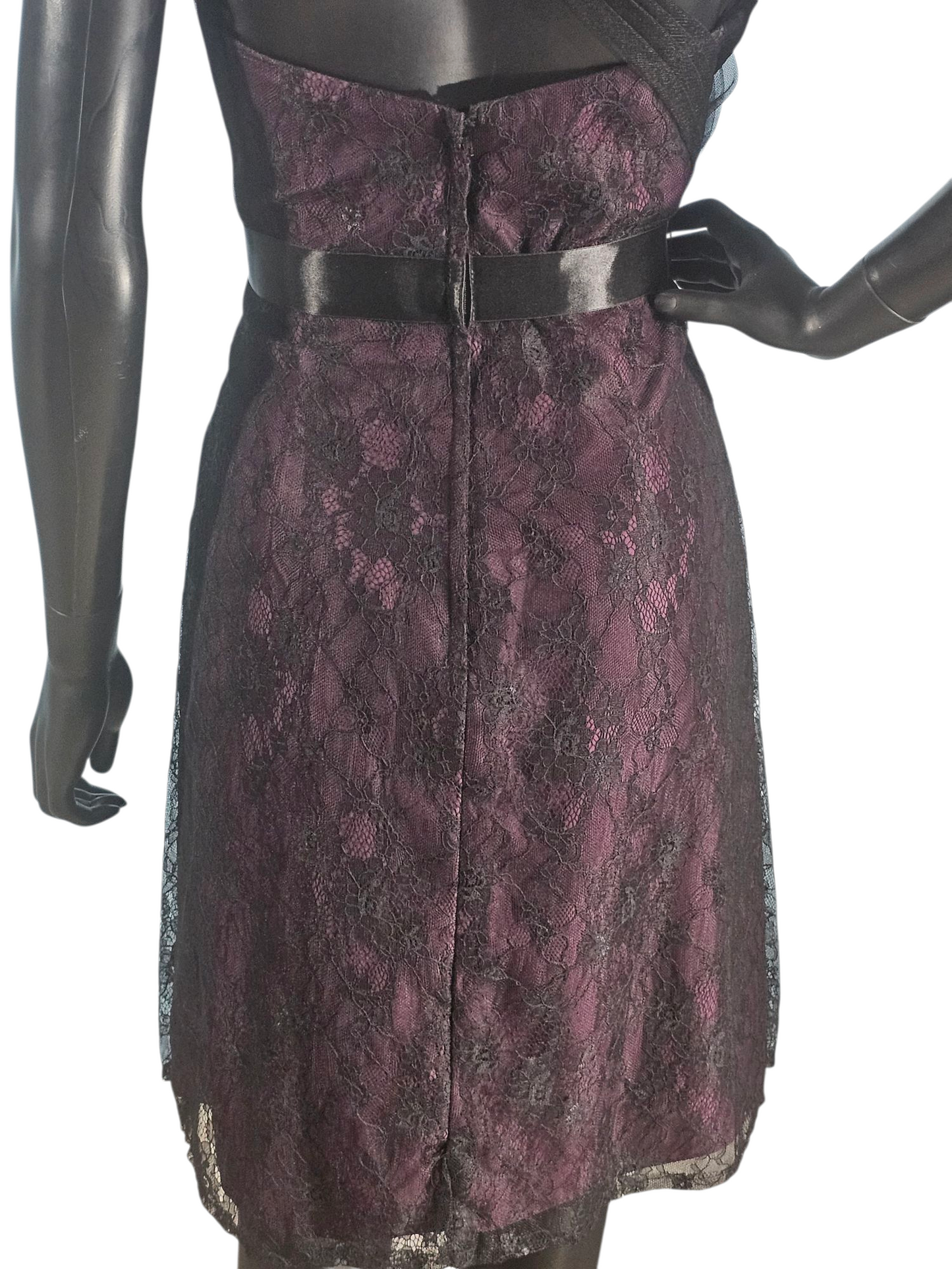 Aubergine/Black Lace One Shoulder Cocktail Dress - Da Vinci