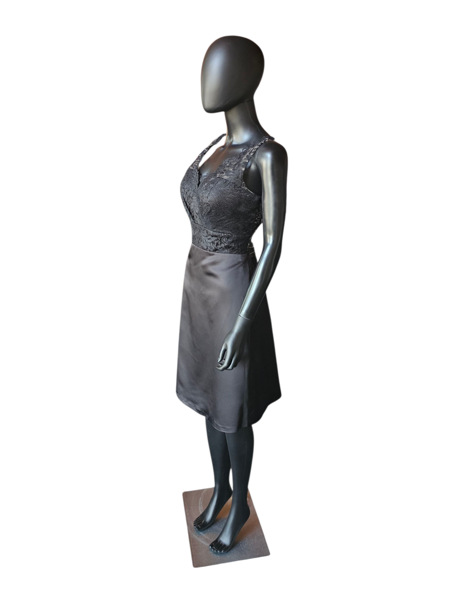 Black Satin/Lace Illusion A-Line Cocktail Dress - Da Vinci