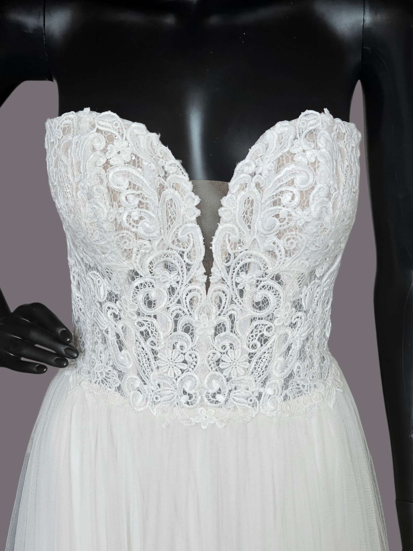 Lace Illusion Bodice Strapless Plunge - Justin Alexander