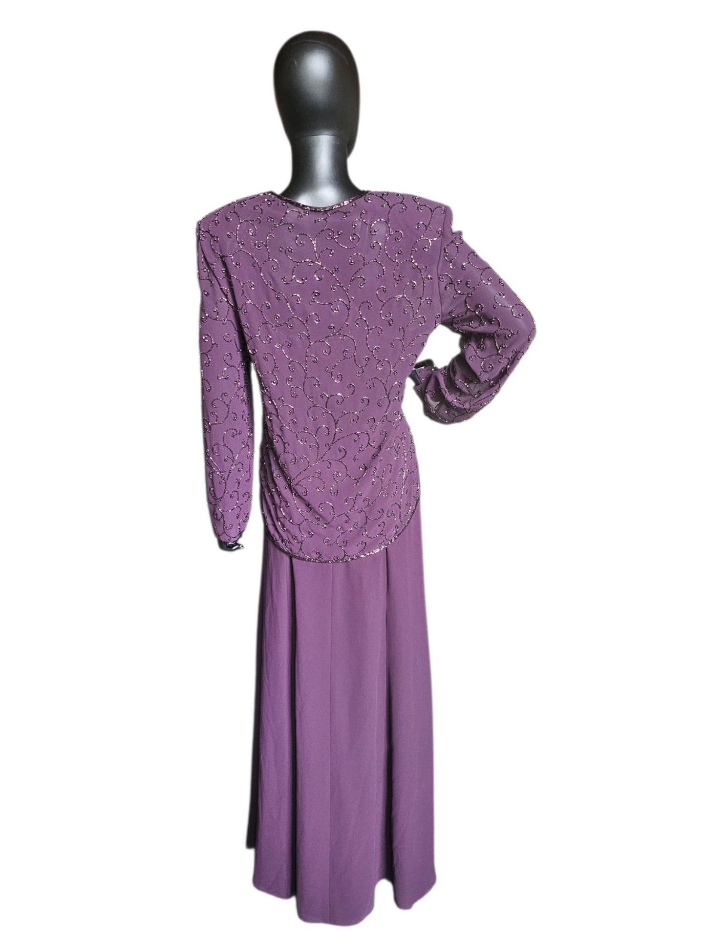 Aubergine Chiffon Beaded Maxi Formal Dress W/Jacket - Cameron Blake