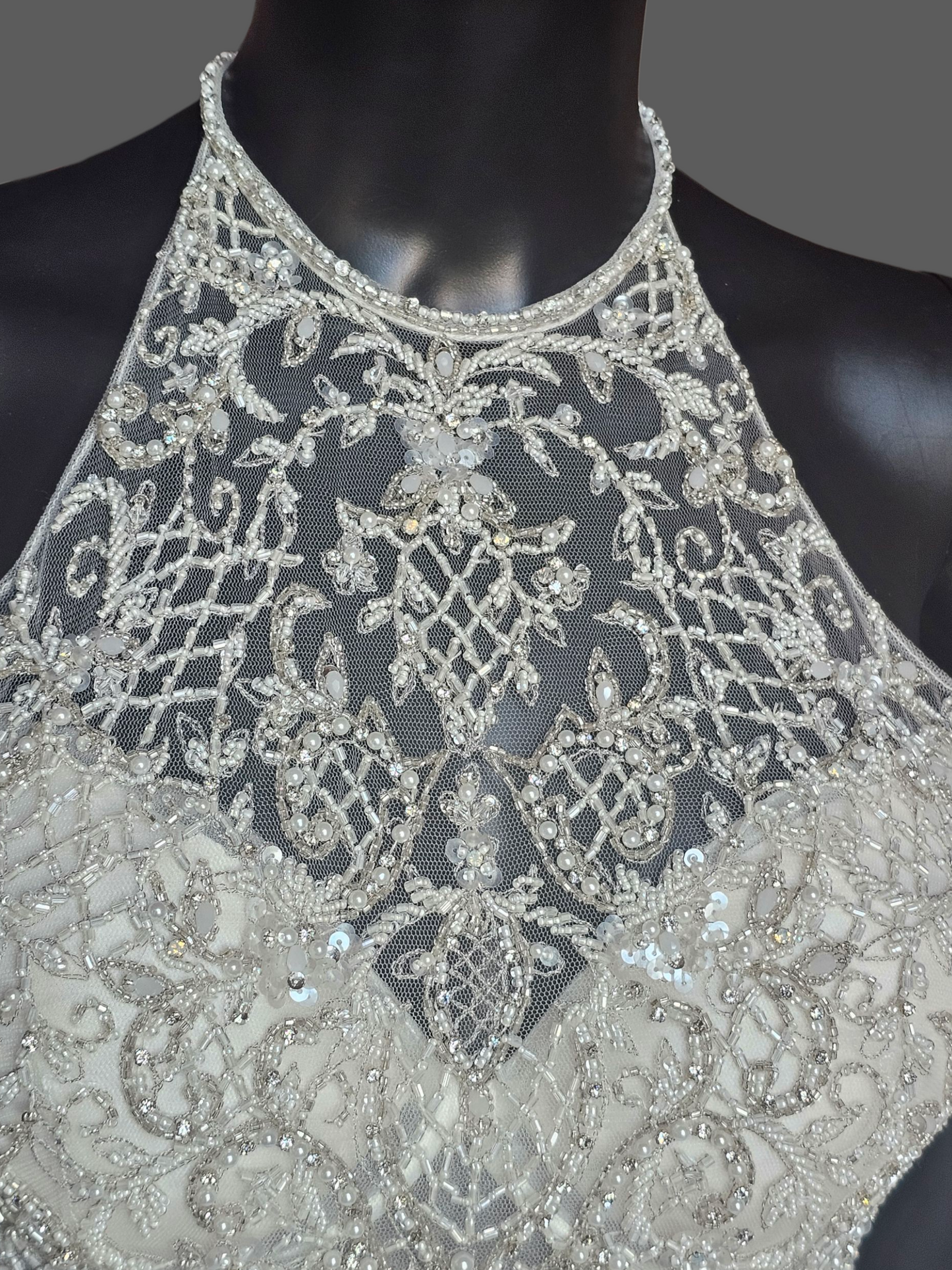 Ivory Horsehair Tiered Illusion Halter A-line NWOT Wedding Gown - Mori Lee