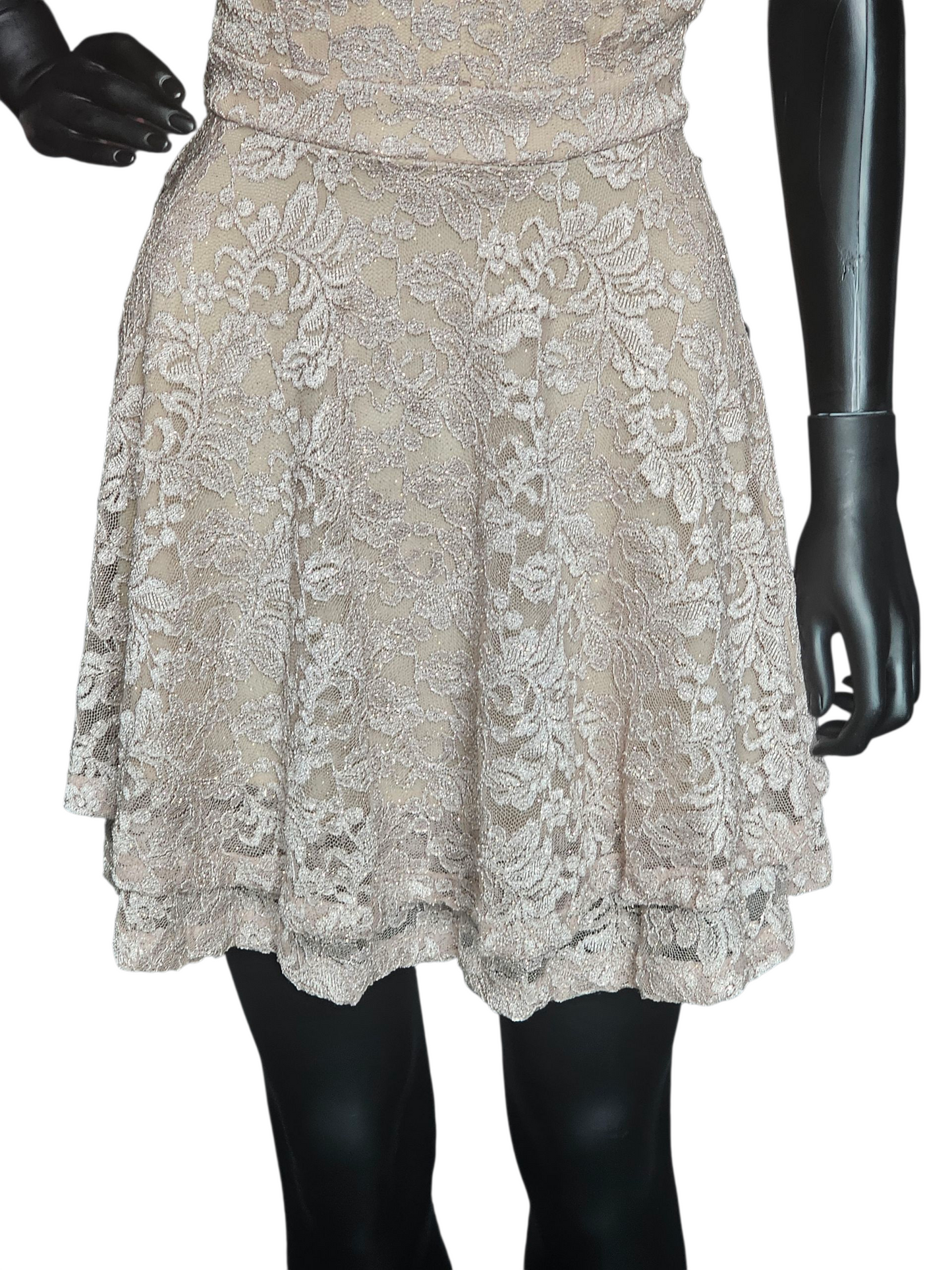 Nude/Gold Sparkle Lace Mini Party/Cocktail Dress - Windsor