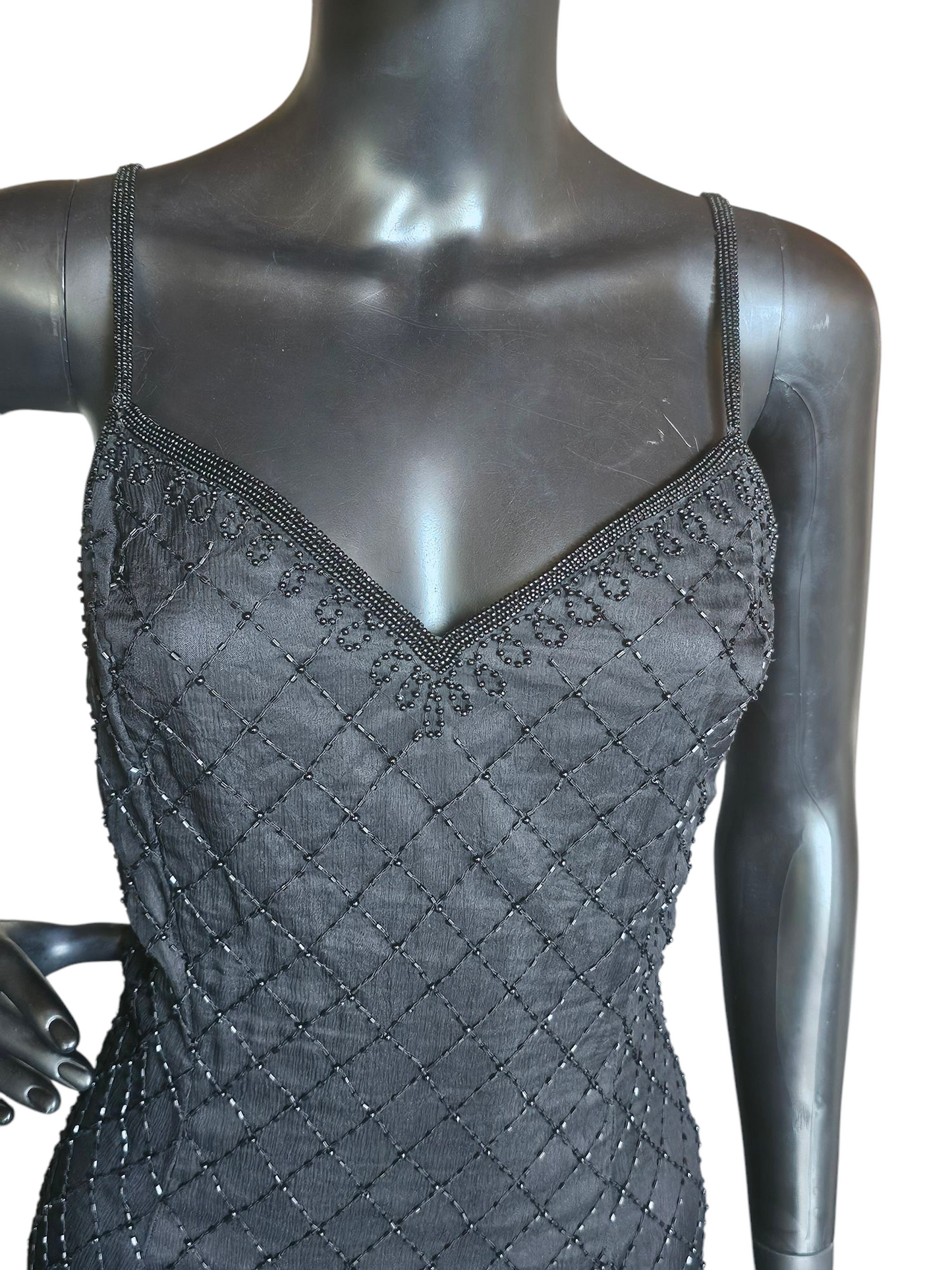 Vintage Black Silk Beaded Formal - Steney