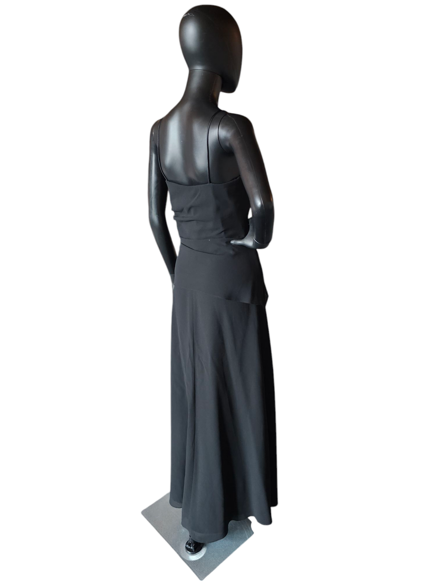 Black Crepe Asymmetrical Straight Cut Formal Dress