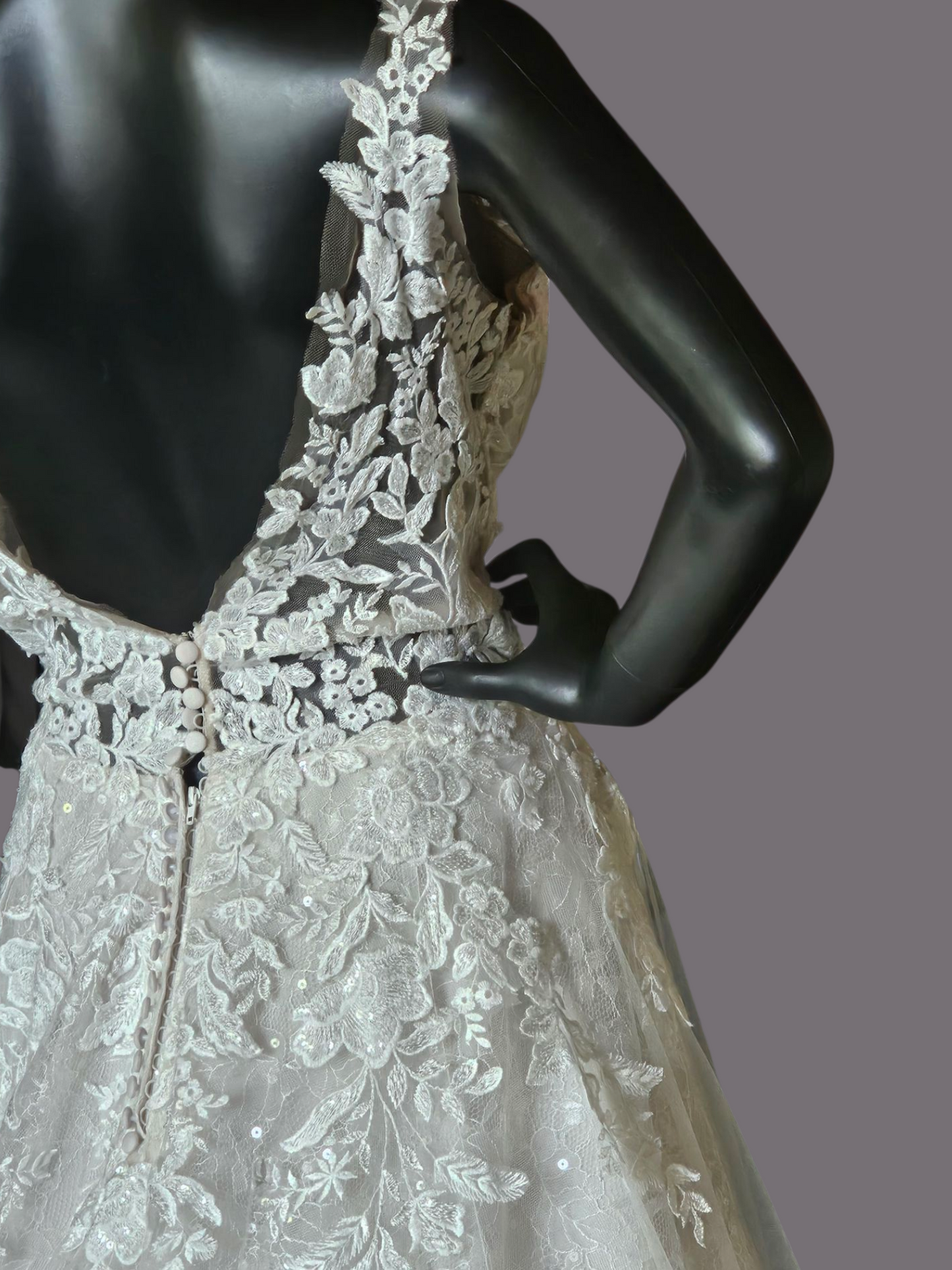 Ivory Illusion Neckline Plunge A-Line Floral Lace Wedding Gown - Morilee