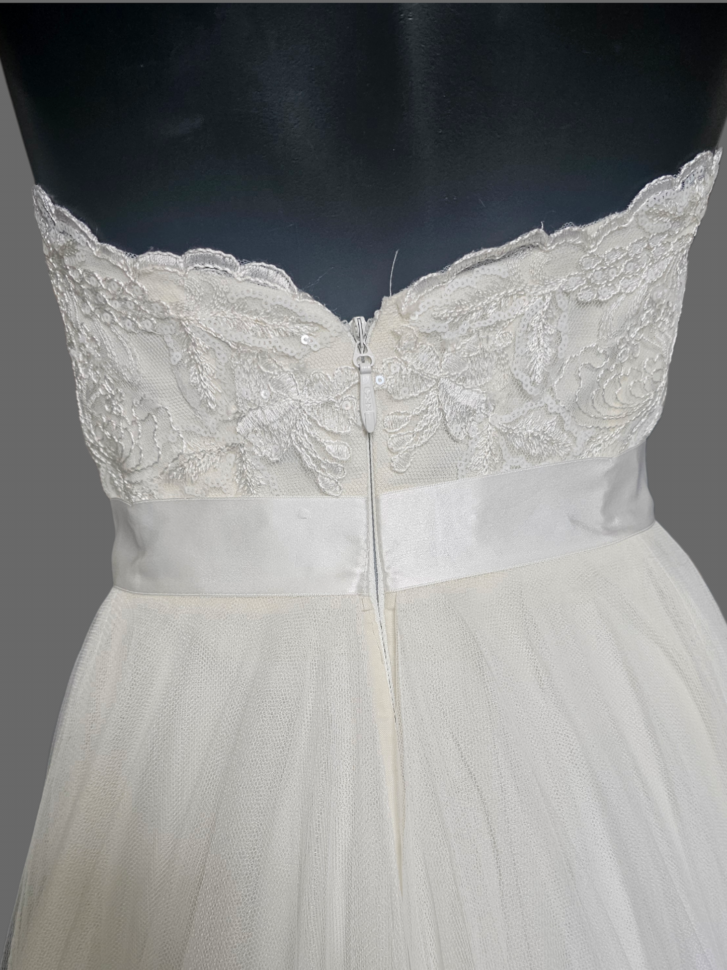 Ivory Wedding Ball Gown Net Gathered Waist Tulle Skirt Floral Sequin Lace Detail Sweetheart Strapless- Da Vinci