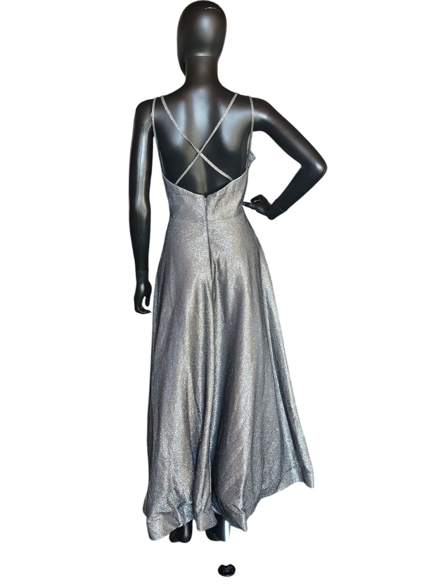 Silver Sparkle V-Neck A-Line Formal Gown - Ediths