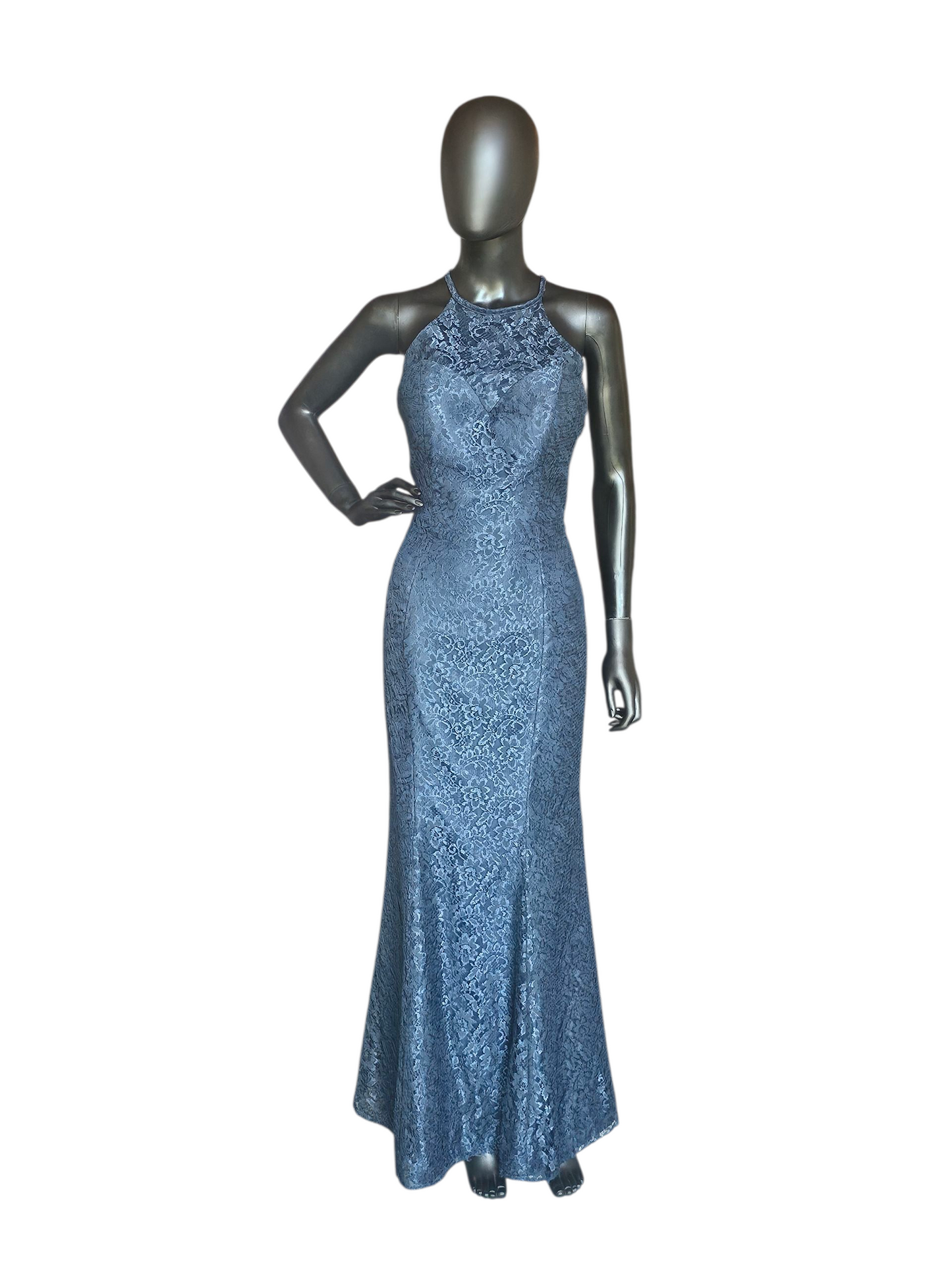 Navy Lace Fit/Flare Halter Maxi Formal/Bridesmaid/Mothers Dress - Da Vinci