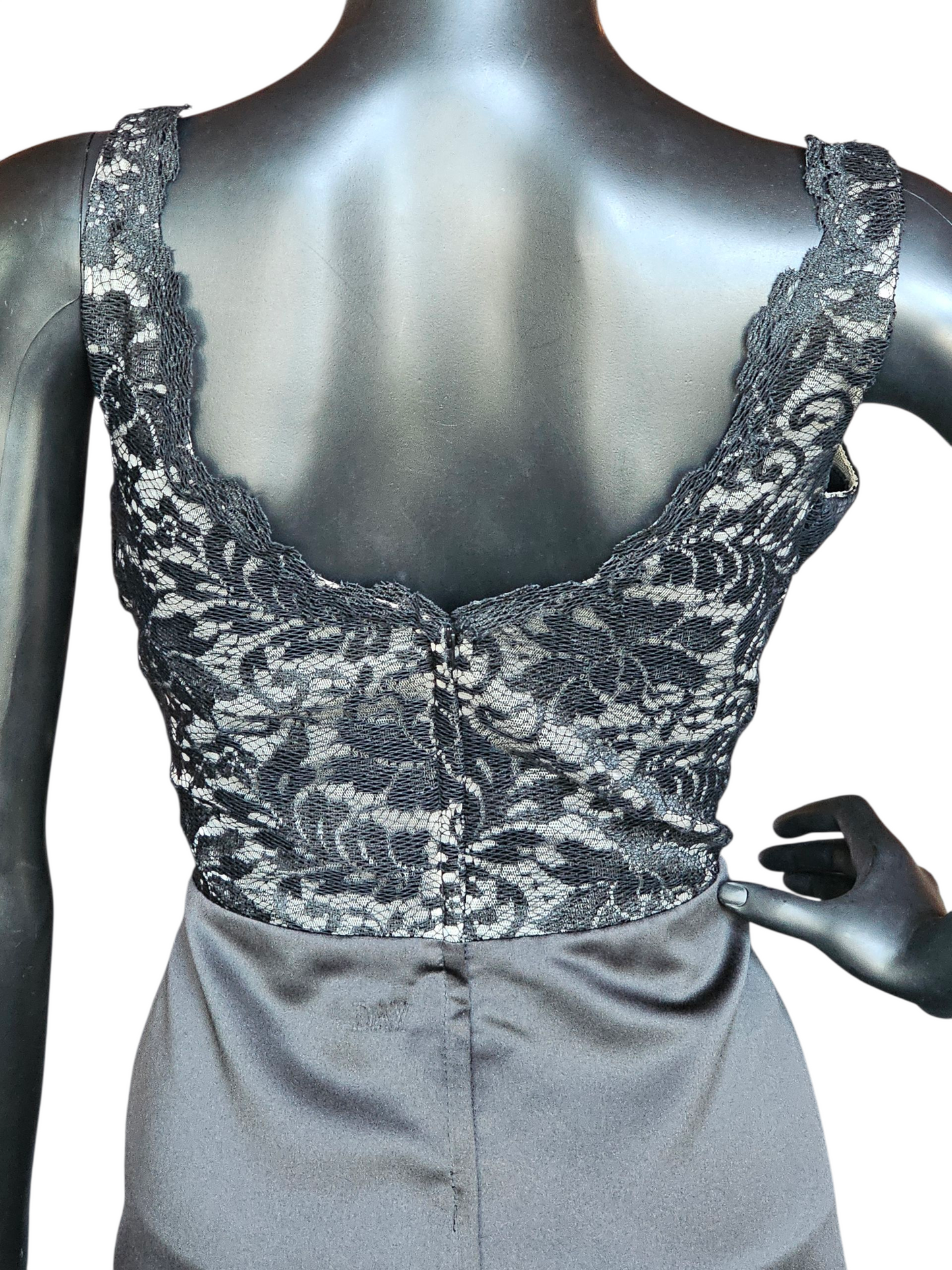 Black Satin/Lace Illusion A-Line Cocktail Dress - Da Vinci