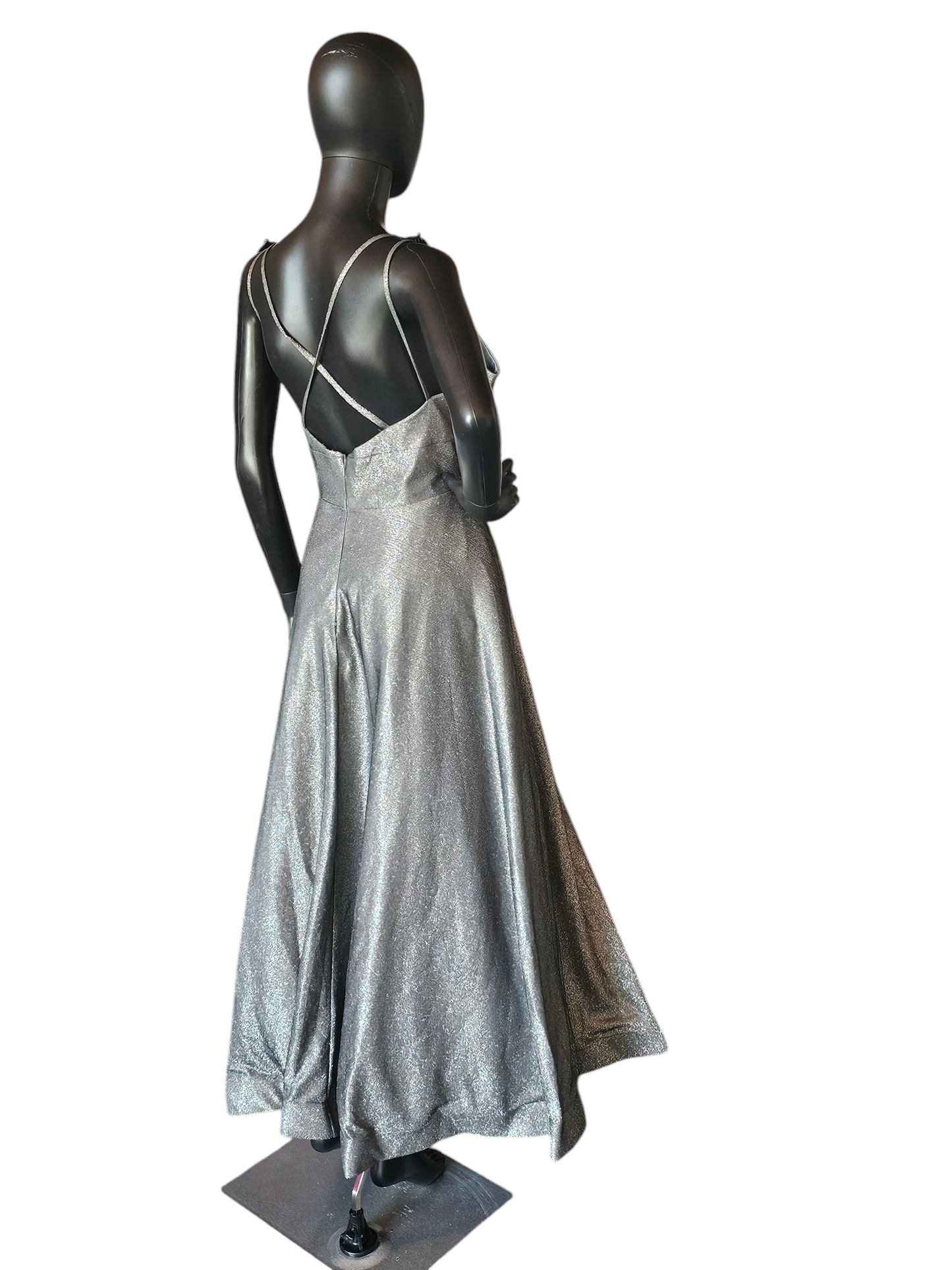 Silver Sparkle V-Neck A-Line Formal Gown - Ediths