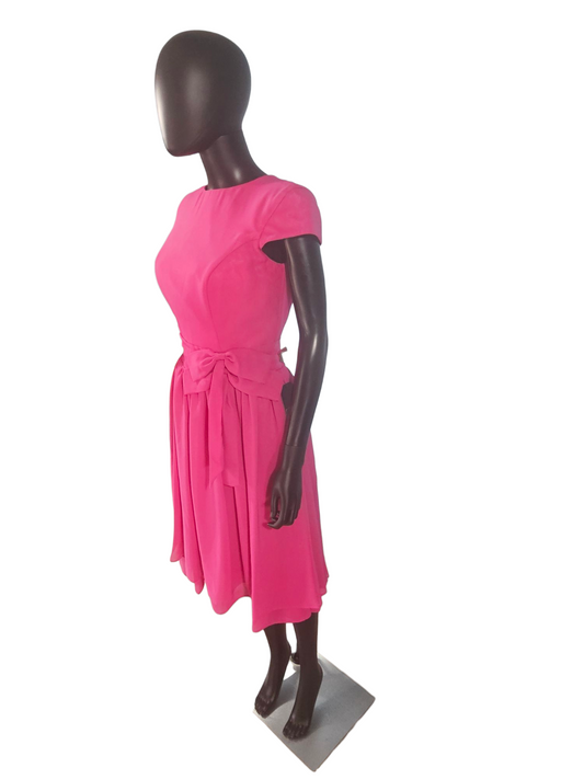 Hot Pink Cap Sleeve Full Skirt Cocktail Dress