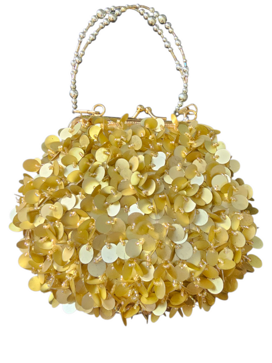 Gold Beaded Coin Handbag