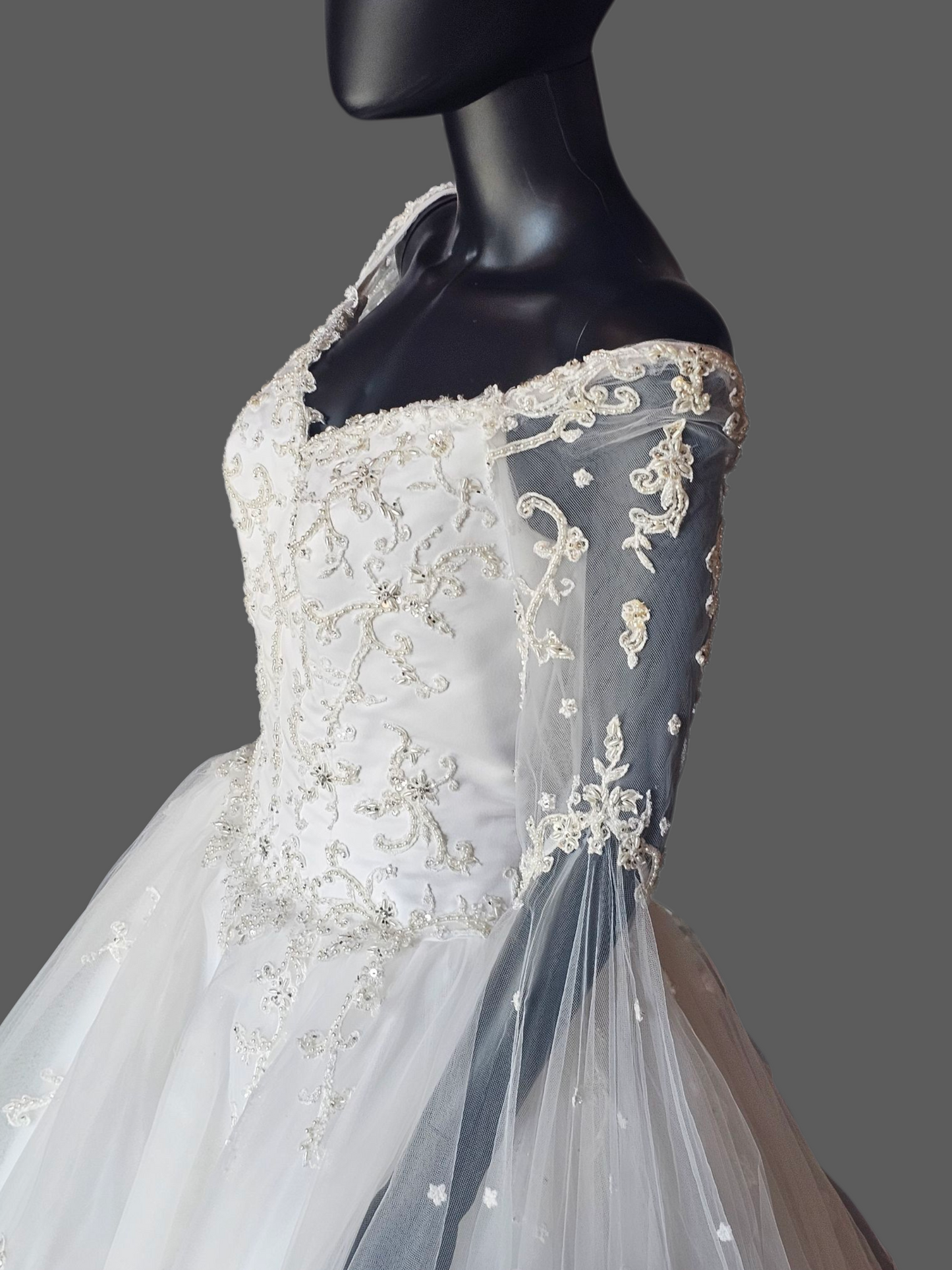 Vintage Off Shoulder Renaissance Sleeve Wedding Ball Gown - Mori Lee