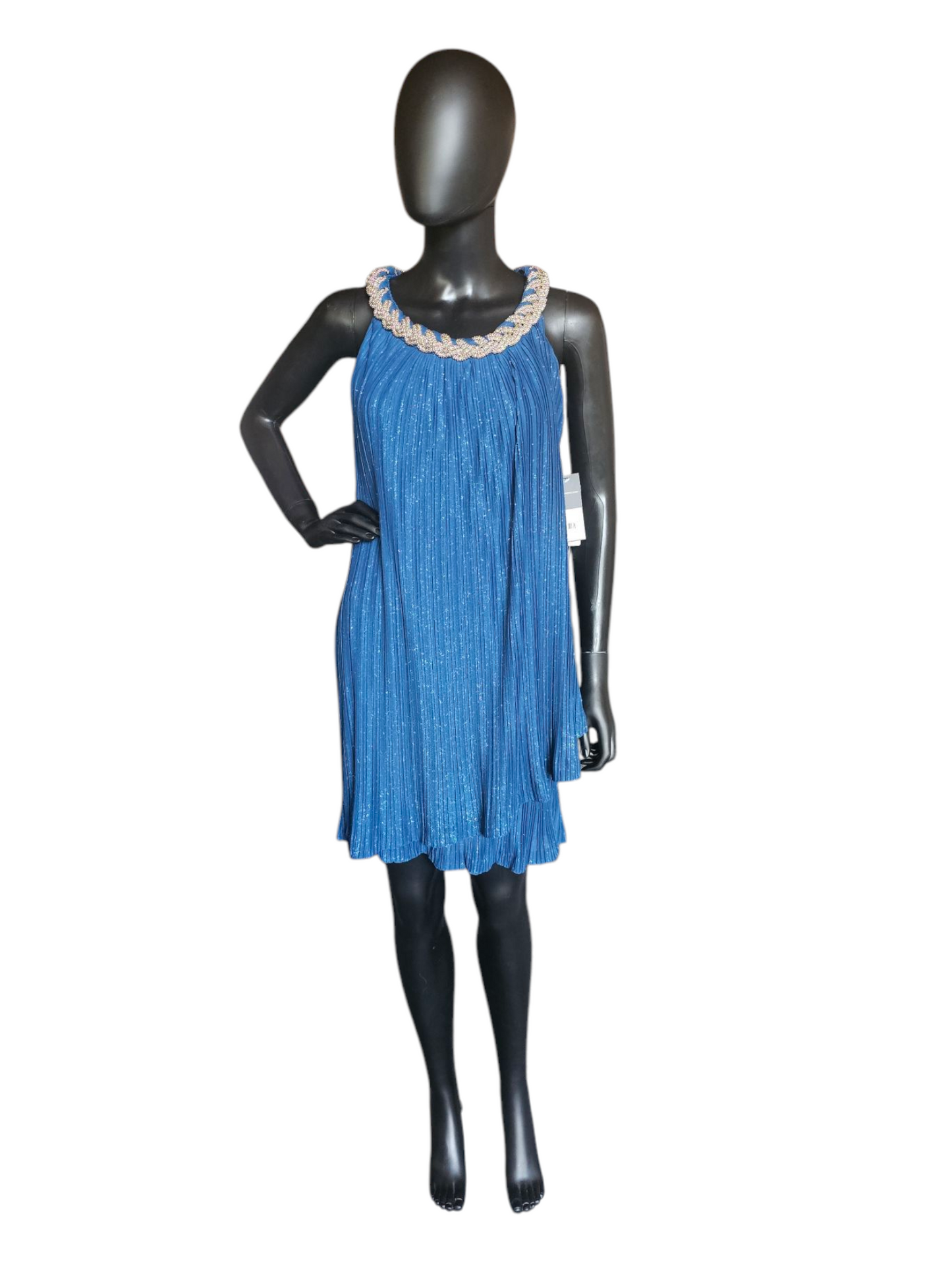 Sparkle Teal Chain Neck Cocktail - Donna Ricco - PETITE