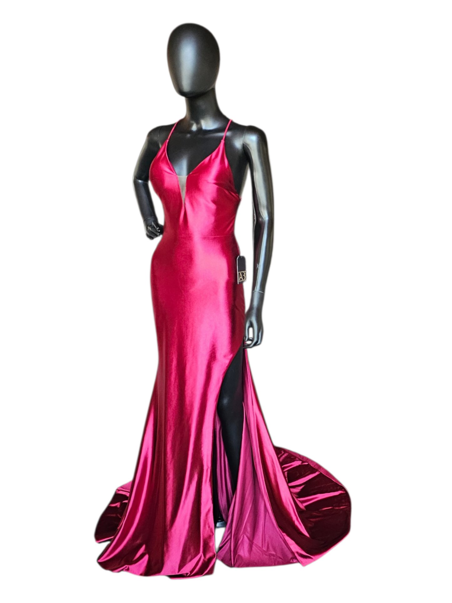 Red/Pink Stretch Plunge Halter Formal/Prom Dress - The Secret Room