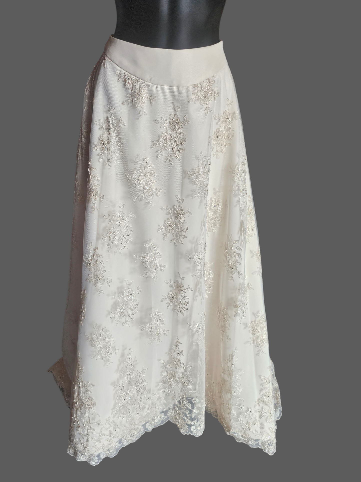 Antique Ivory 2-Piece V-Neck Lace Skirt Wedding Gown - Essence