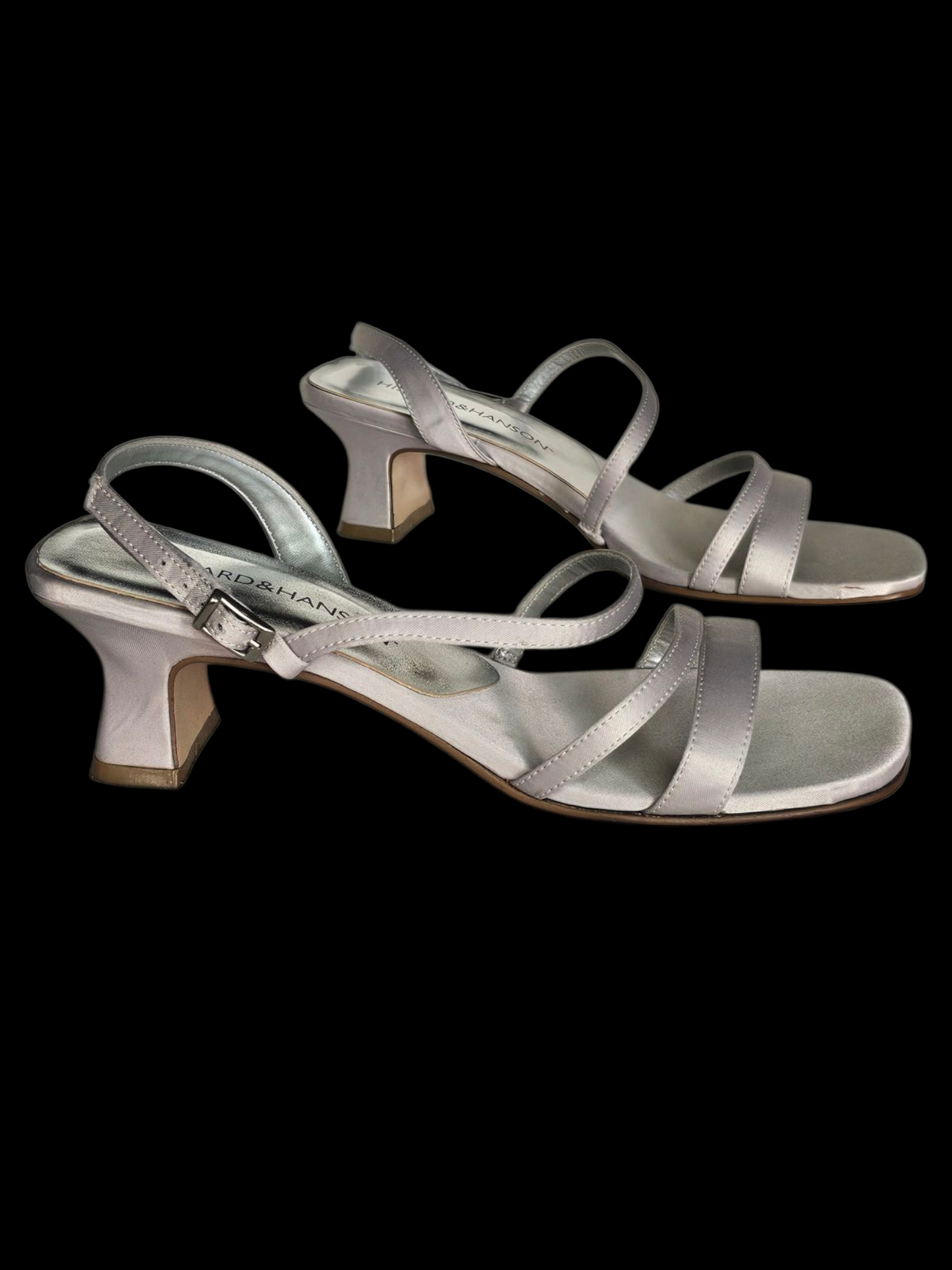 Silver Satin Strappy Sandal Kitten Heel