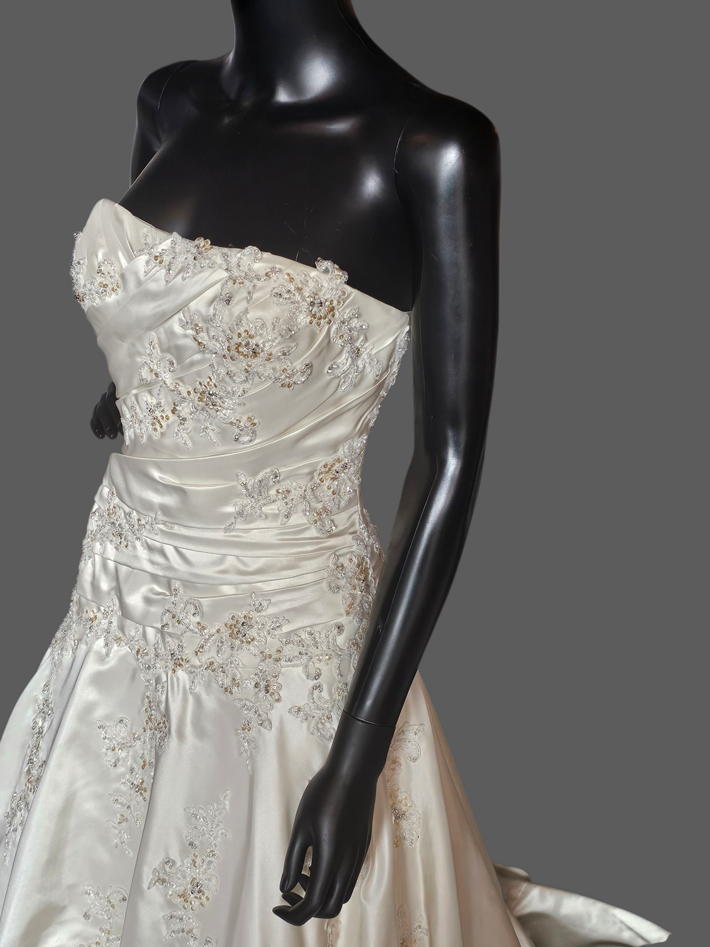 Ivory Taffeta Lace Embellish Wedding Gown - Blue