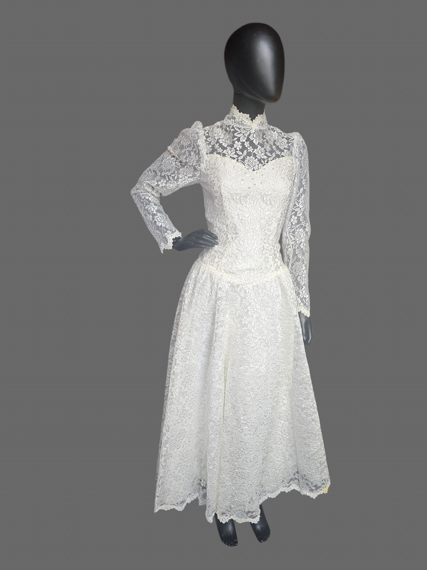 Vintage Lace Tea Length Wedding Gown