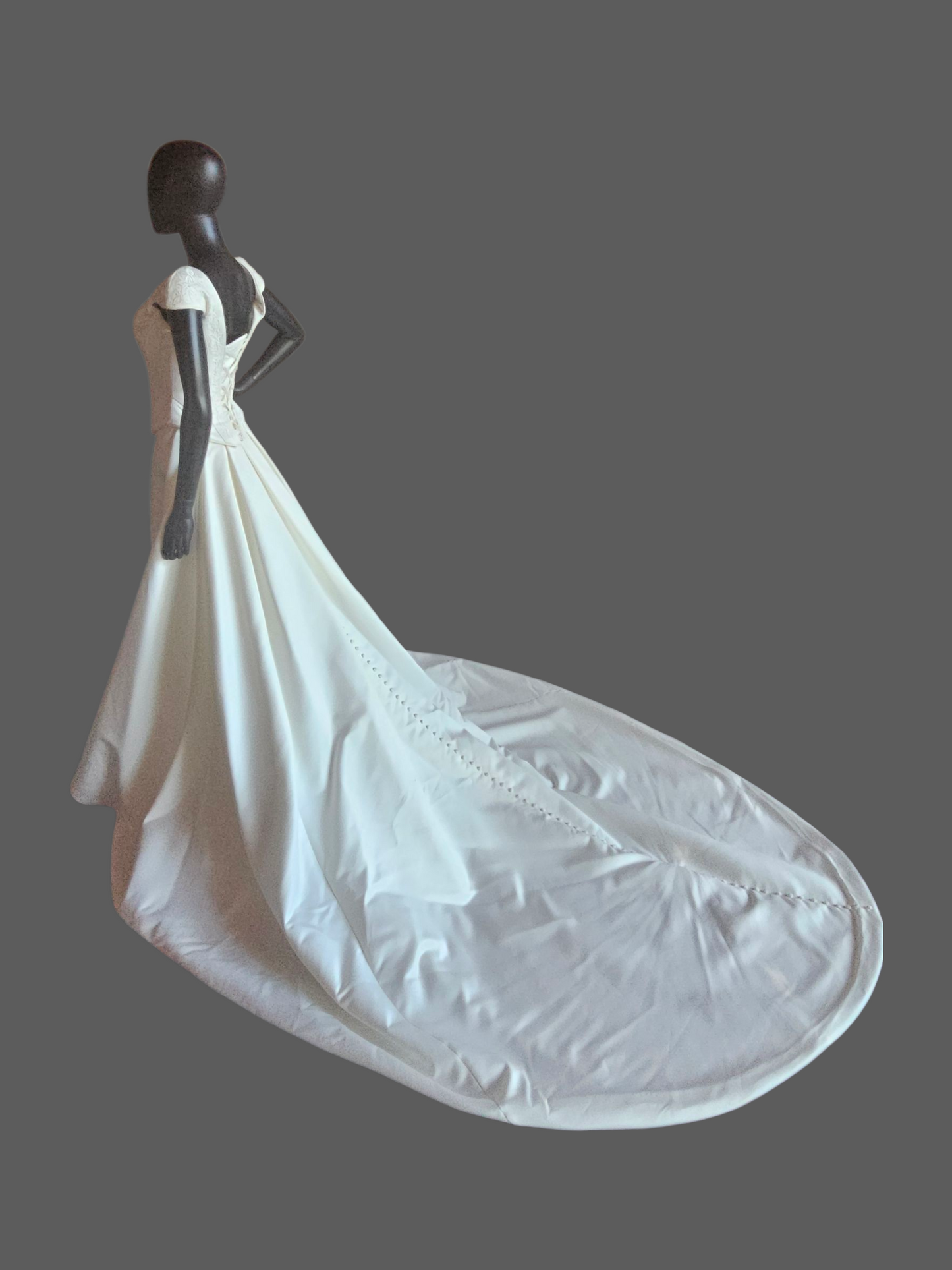 Fitted Cap Sleeve Basque Waist 3 Piece Wedding Gown - Detatchable Train