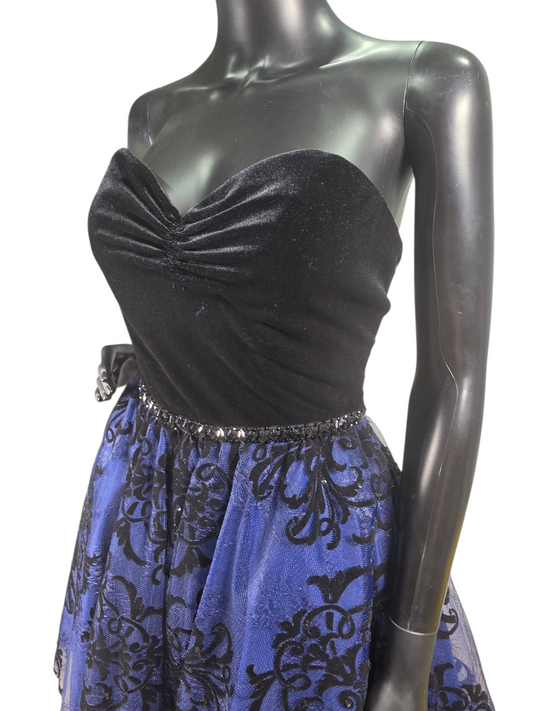 Black/Royal Blue A-Line Strapless Sweetheart Mini Homecoming/Formal Dress- Mori Lee