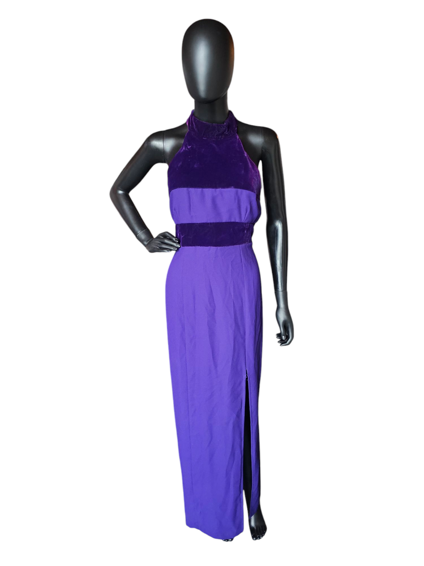 Vintage Purple Velvet/Crepe Halter Sheath