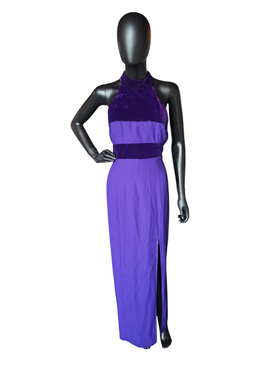 Vintage Purple Velvet/Crepe Halter Sheath